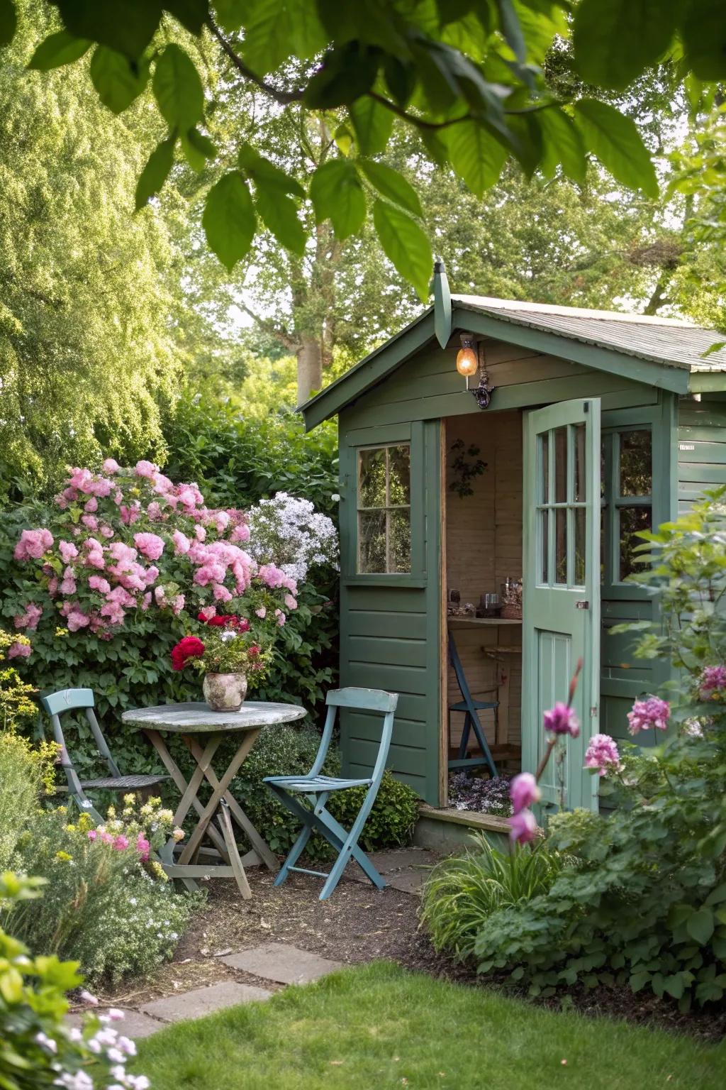A yard outbuilding transformed into a charming garden eatery.
