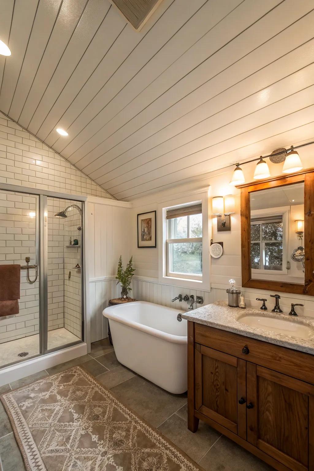 A bathroom featuring panel ceilings for a cohesive design.