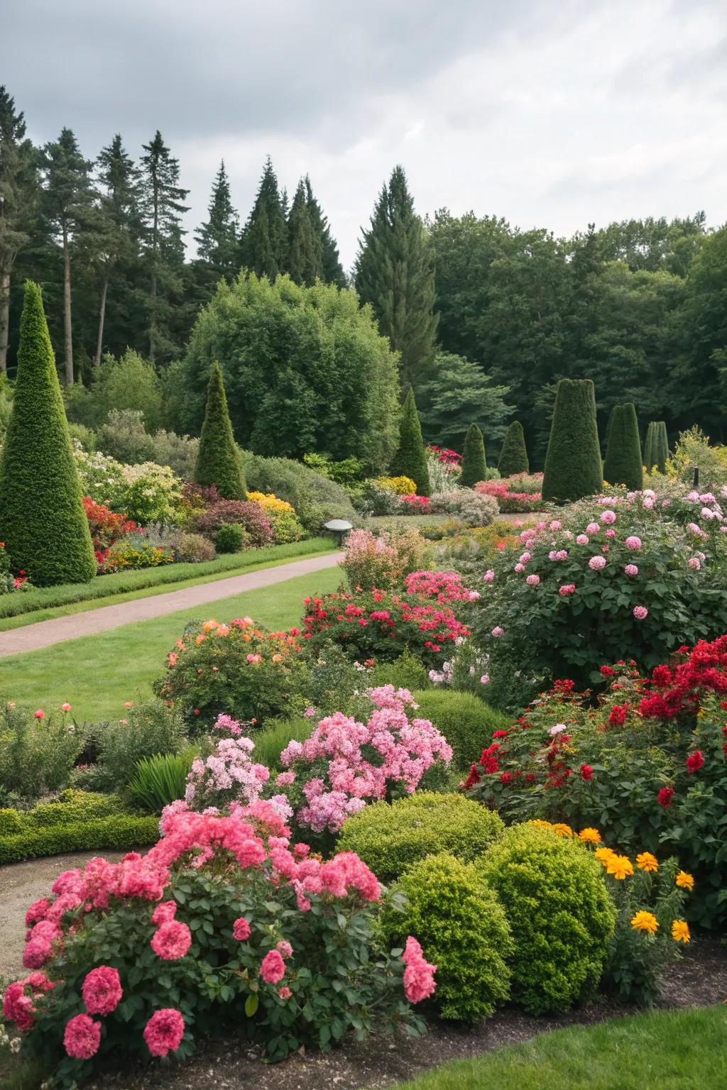 Evergreen shrubs provide year-round greenery and vibrancy in the garden.