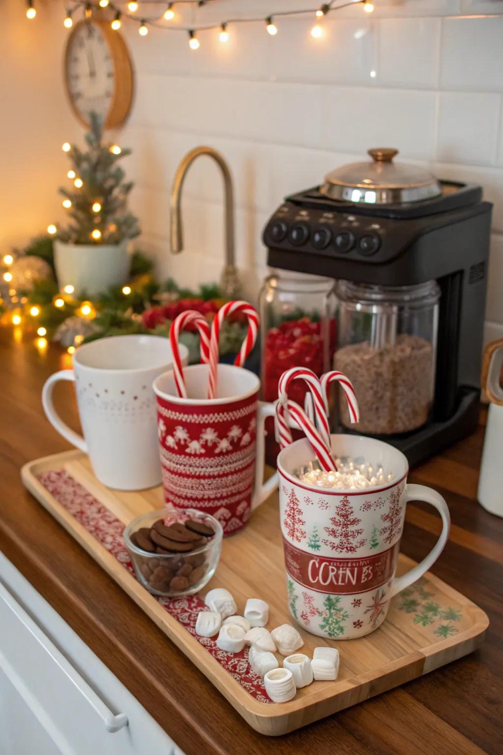 A Christmas coffee station is a delightful addition.