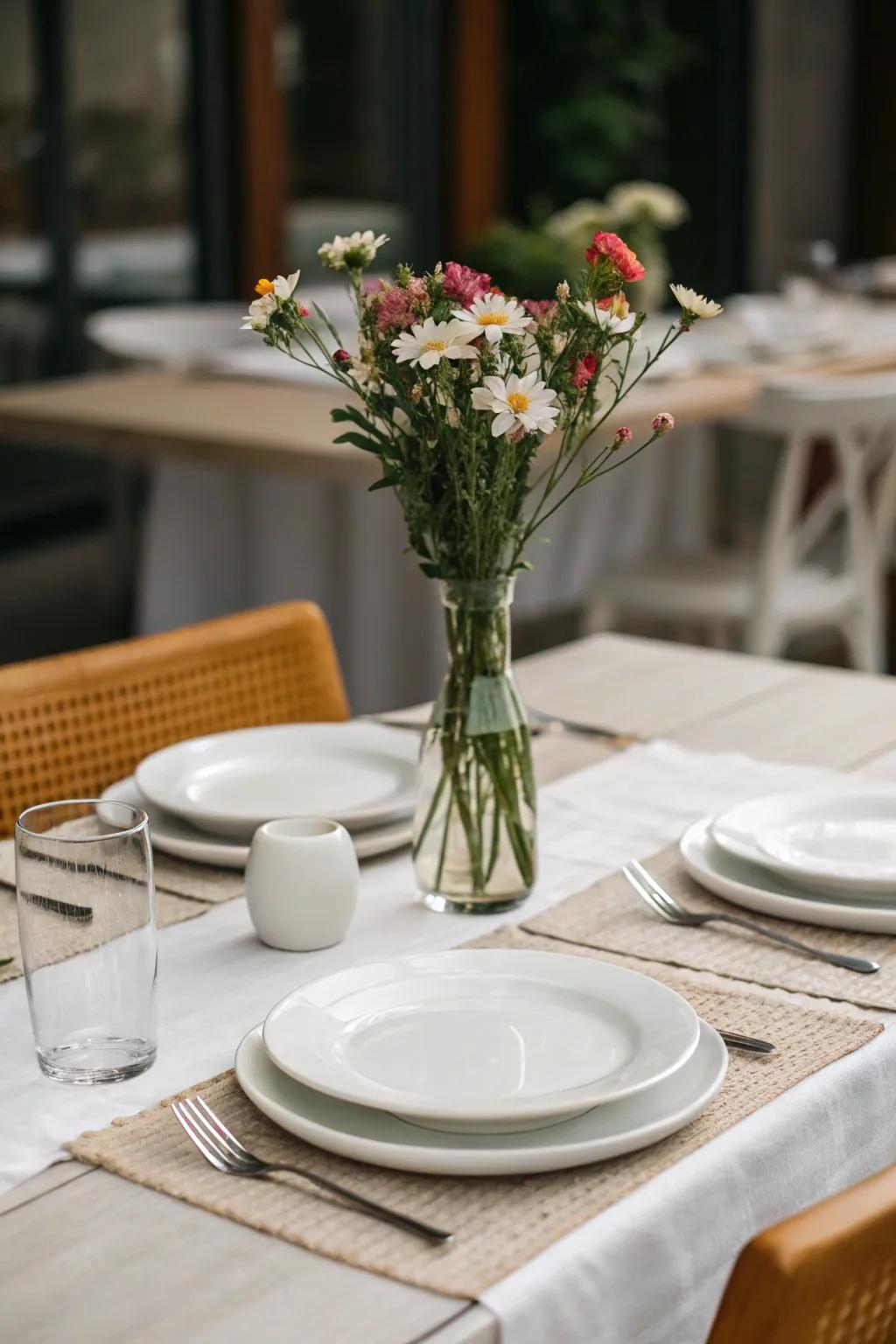 Understated table decorations present both style and practicality.