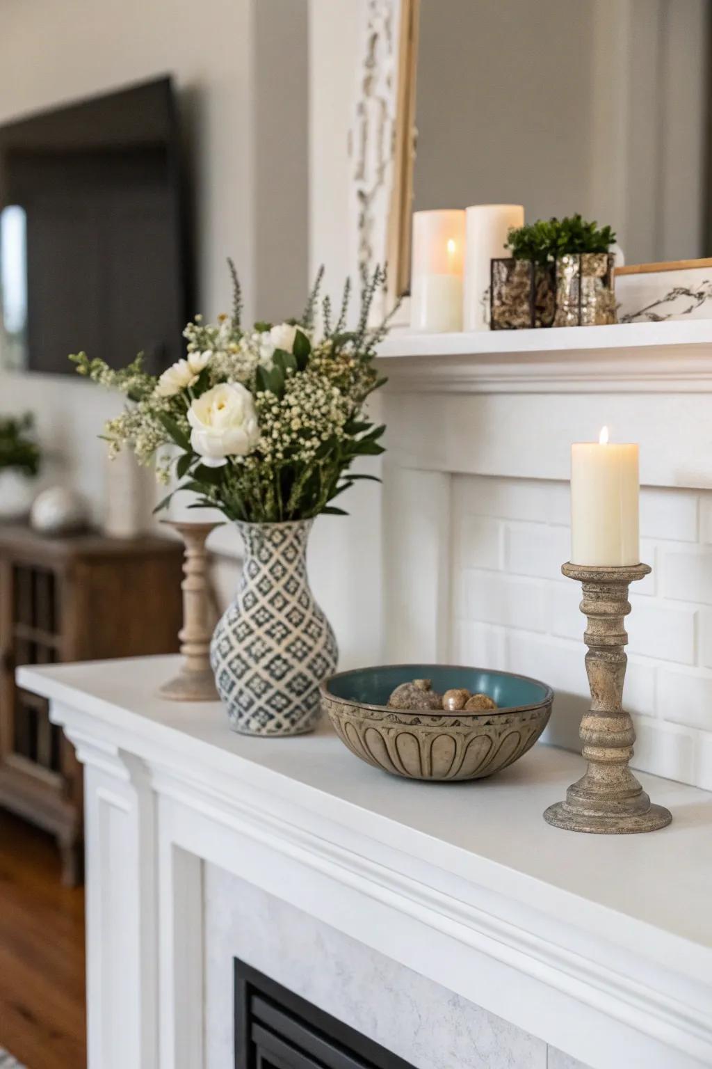Simplicity lends this mantel a sleek and polished appearance.