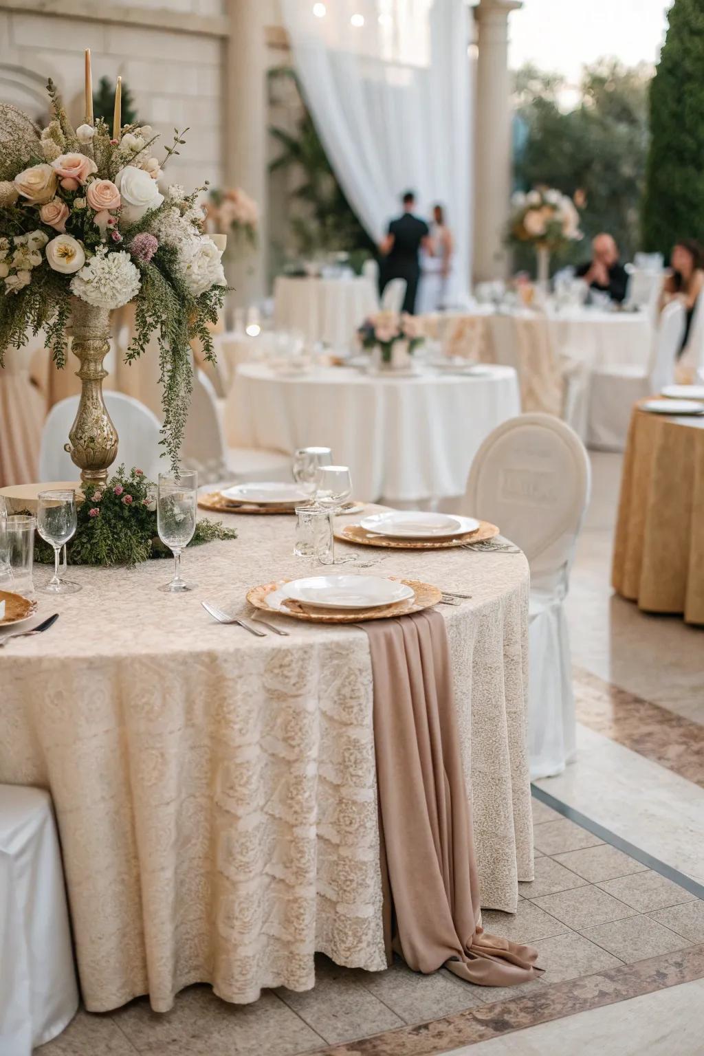 Textured linens in natural tones add depth to the table.