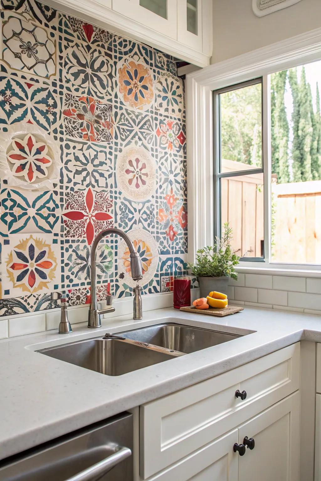 An accent surface backsplash functions as a breathtaking focal point in the kitchen.