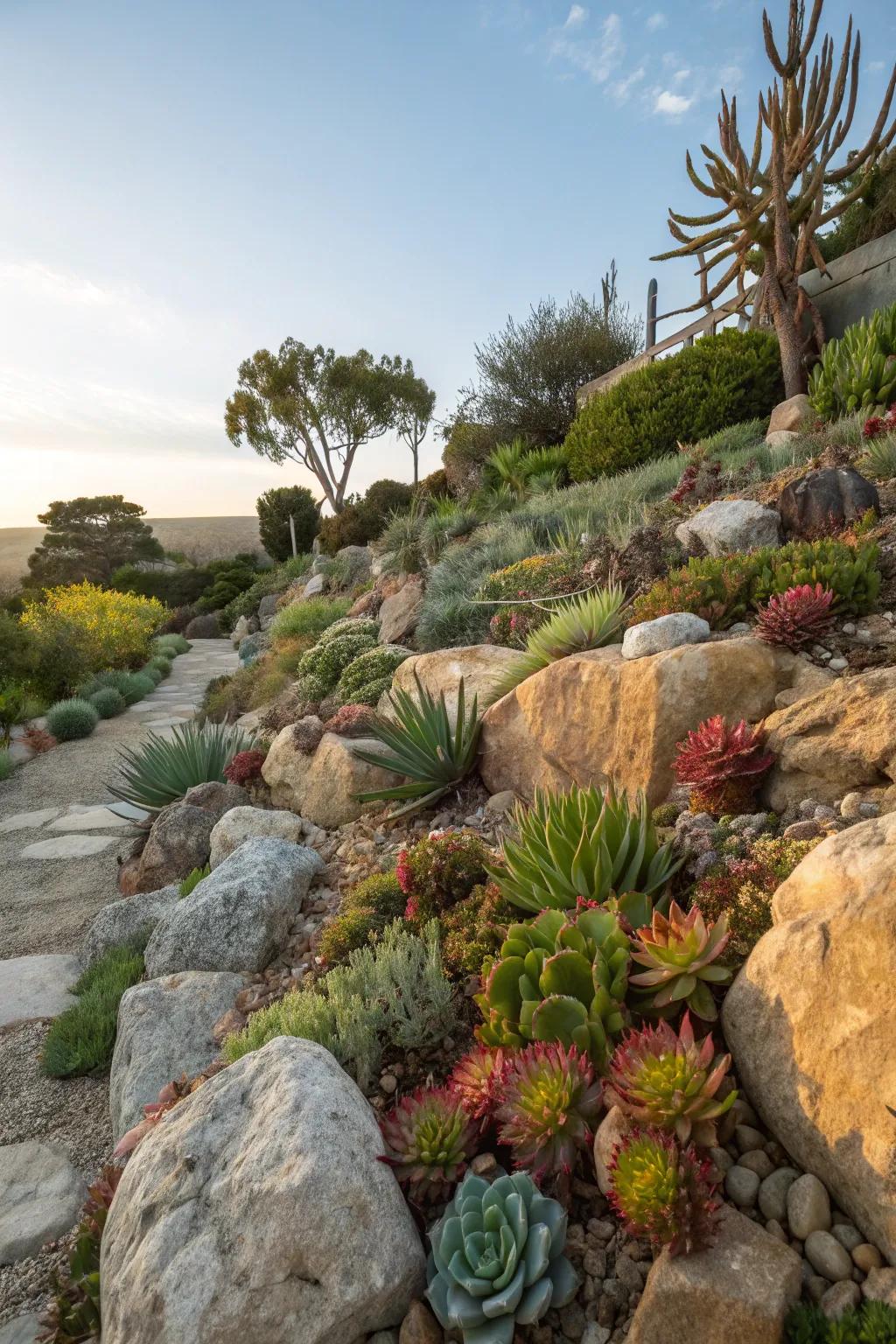 Succulents provide a modern and low-maintenance garden solution.