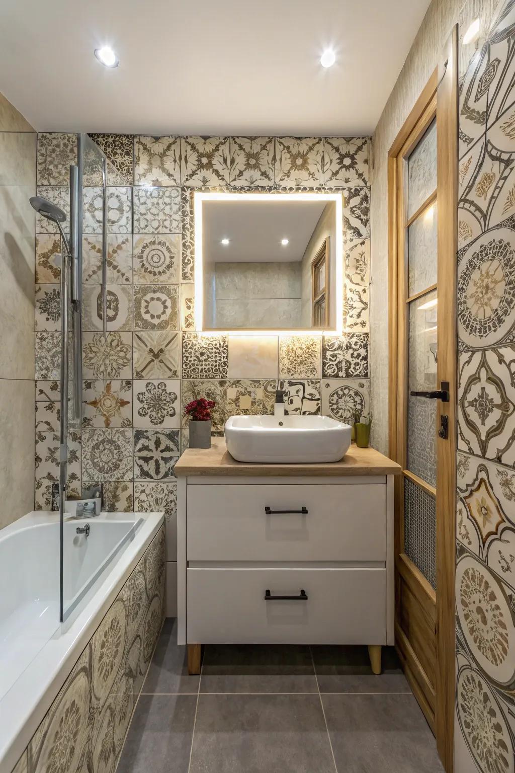 Decorative accents lending a personalized flair to a small bathroom.