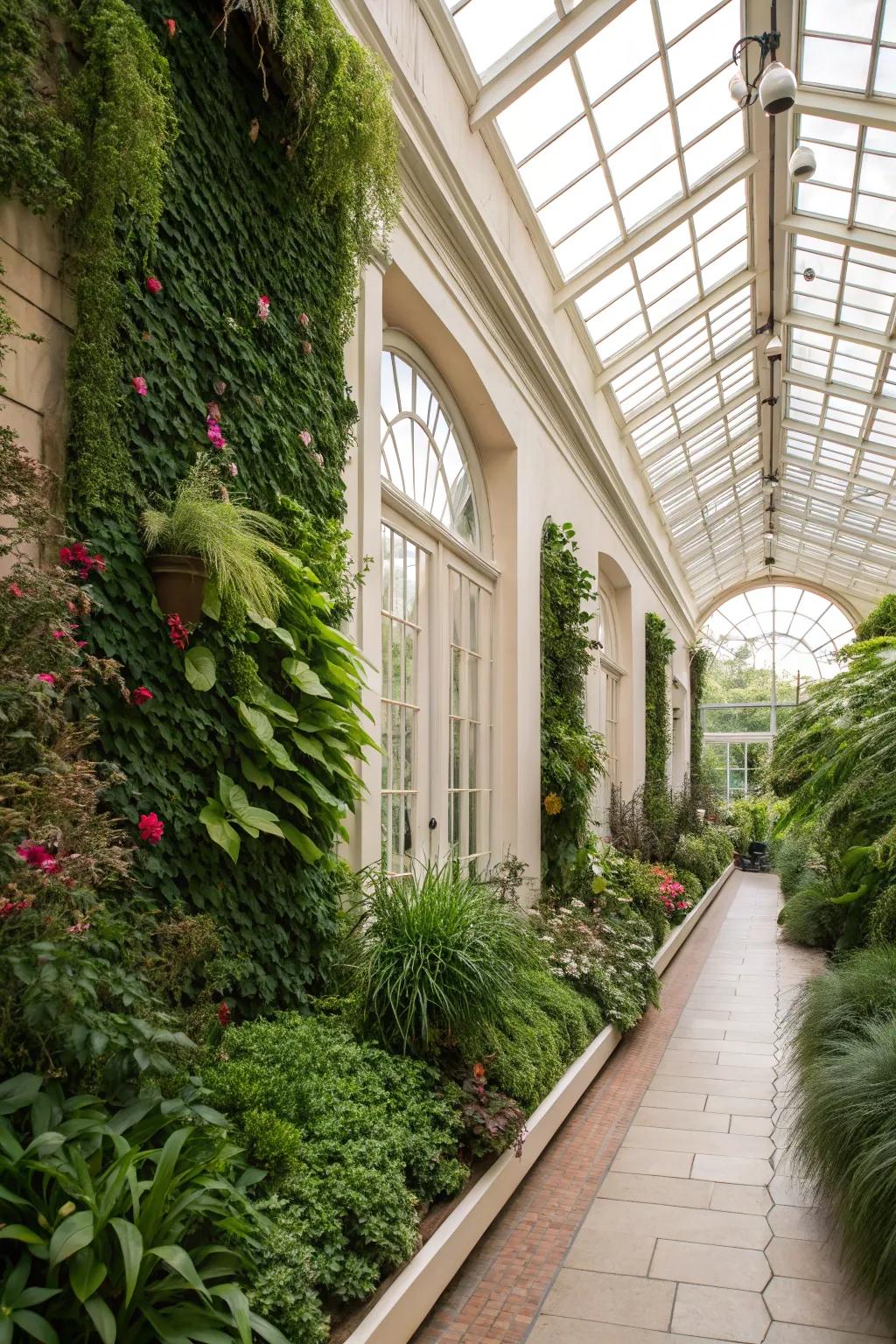A vertical garden introduces unexpected verdure and charm.