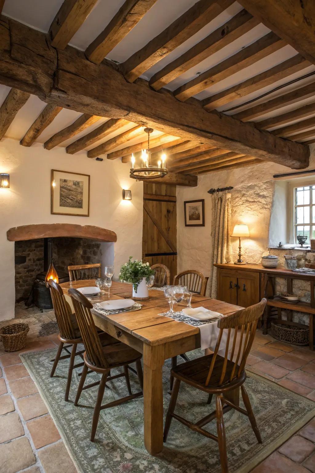 A rustic surface contributes warmth and character.