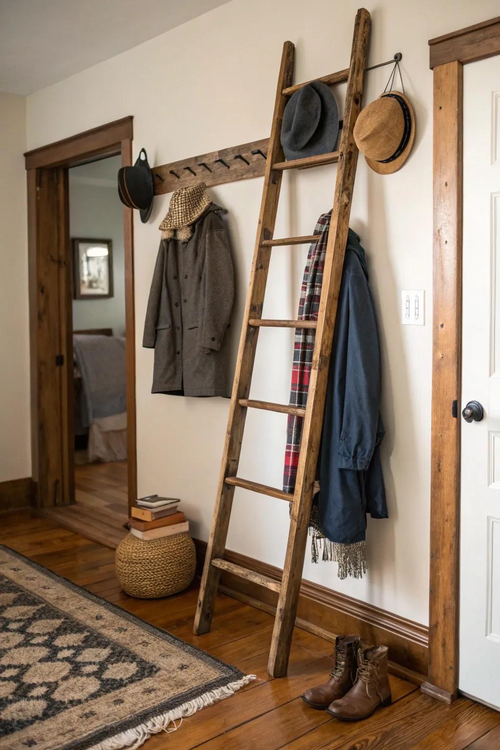A rustic ladder bringing both charm and functionality to small spaces.