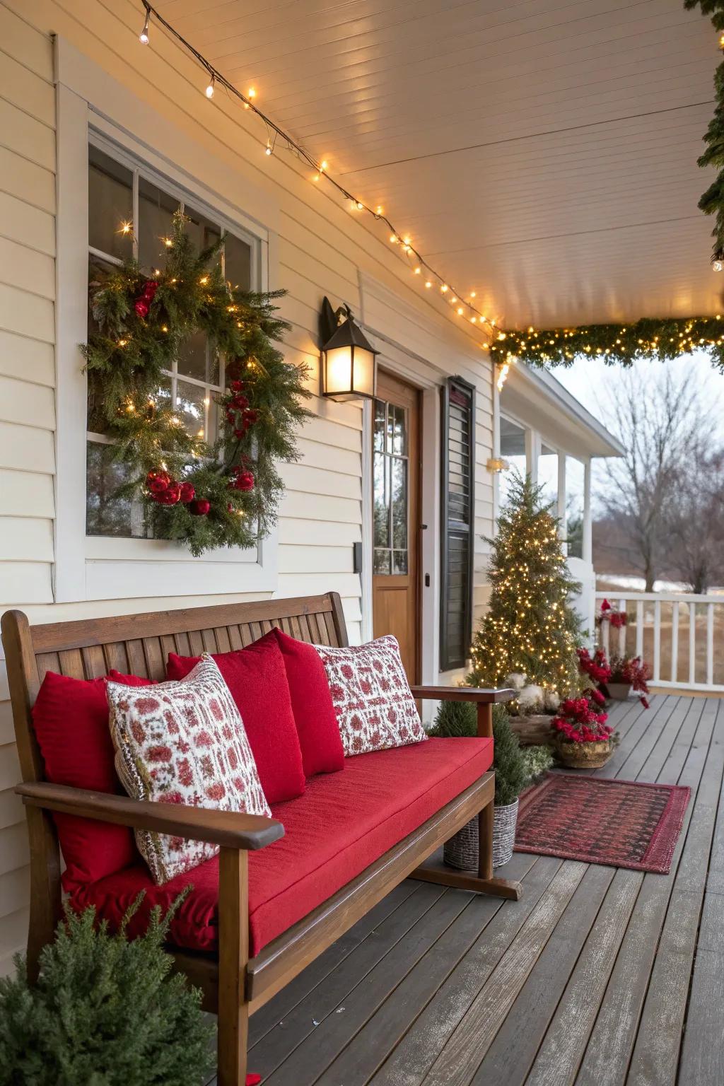 Crimson embellishments introduce traditional Yuletide jubilation.