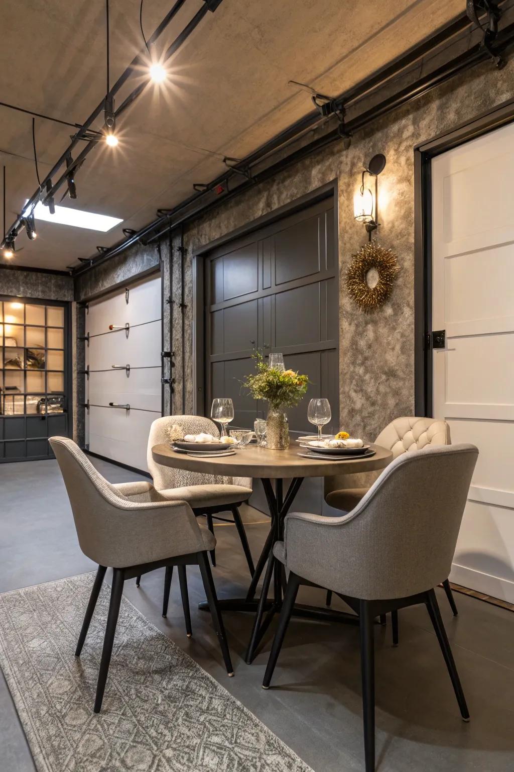 A small garage becomes a chic dining area.
