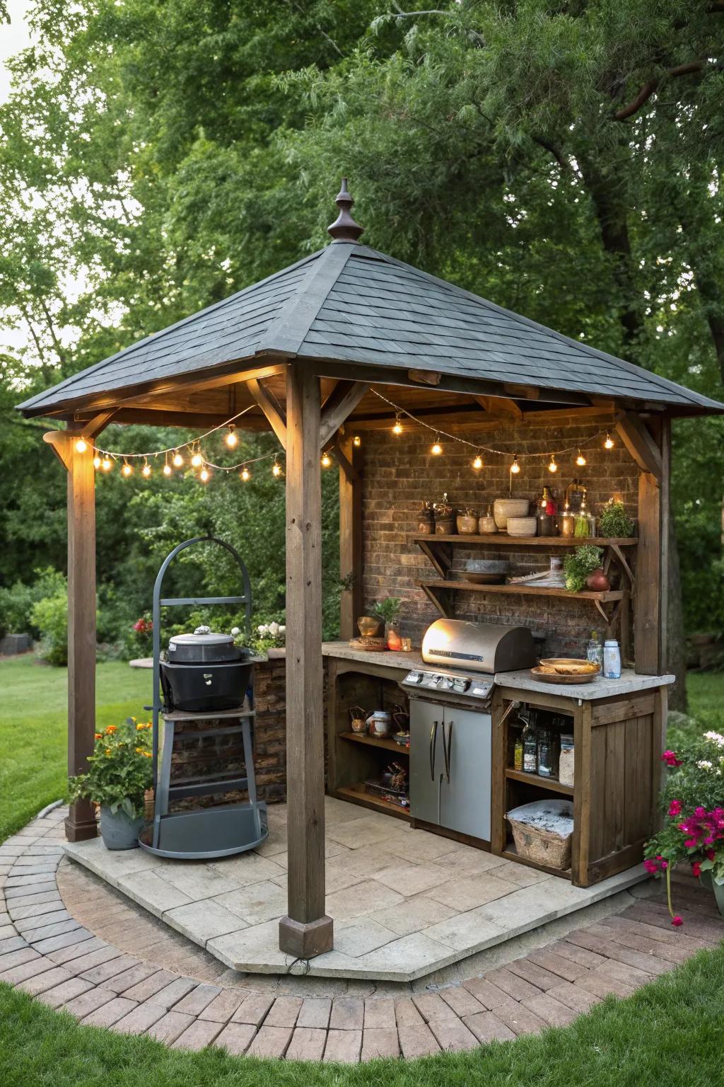 Grill and relax with a country-style pavilion setting.