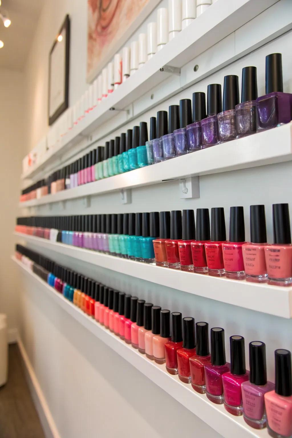 Wall-mounted displays keep everything neat and on exhibit.