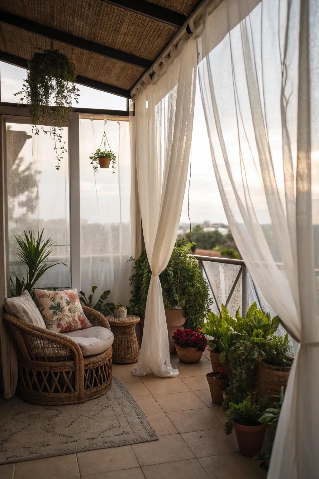 Fashion a secluded retreat with elegant drapes or screens.