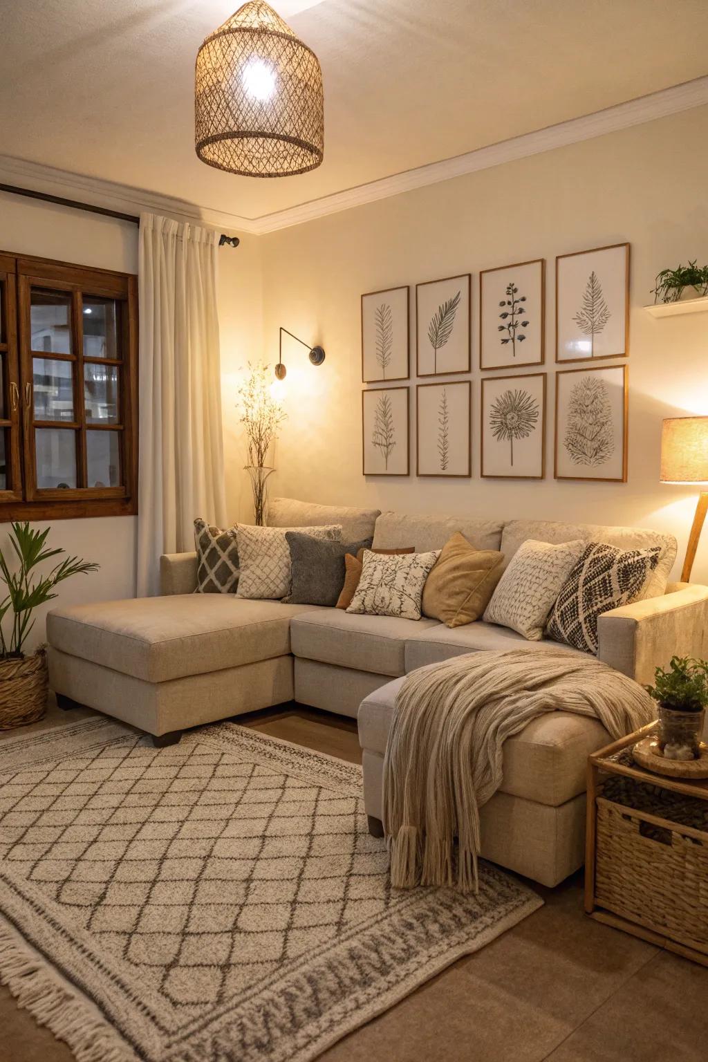 Neutral shades create an expansive, tranquil impact.