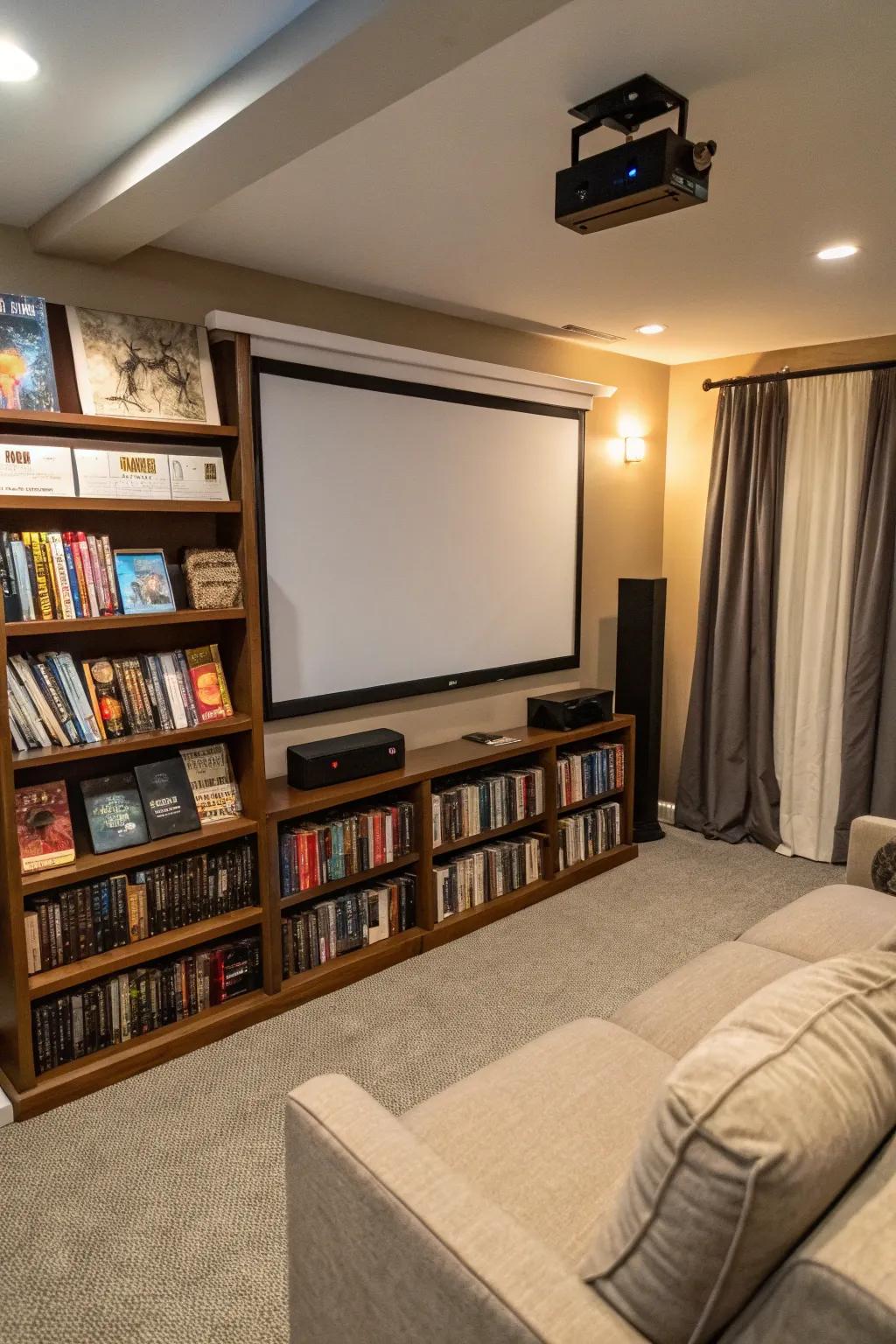 A bookshelf movie house is a harmonious fusion of literature and film.
