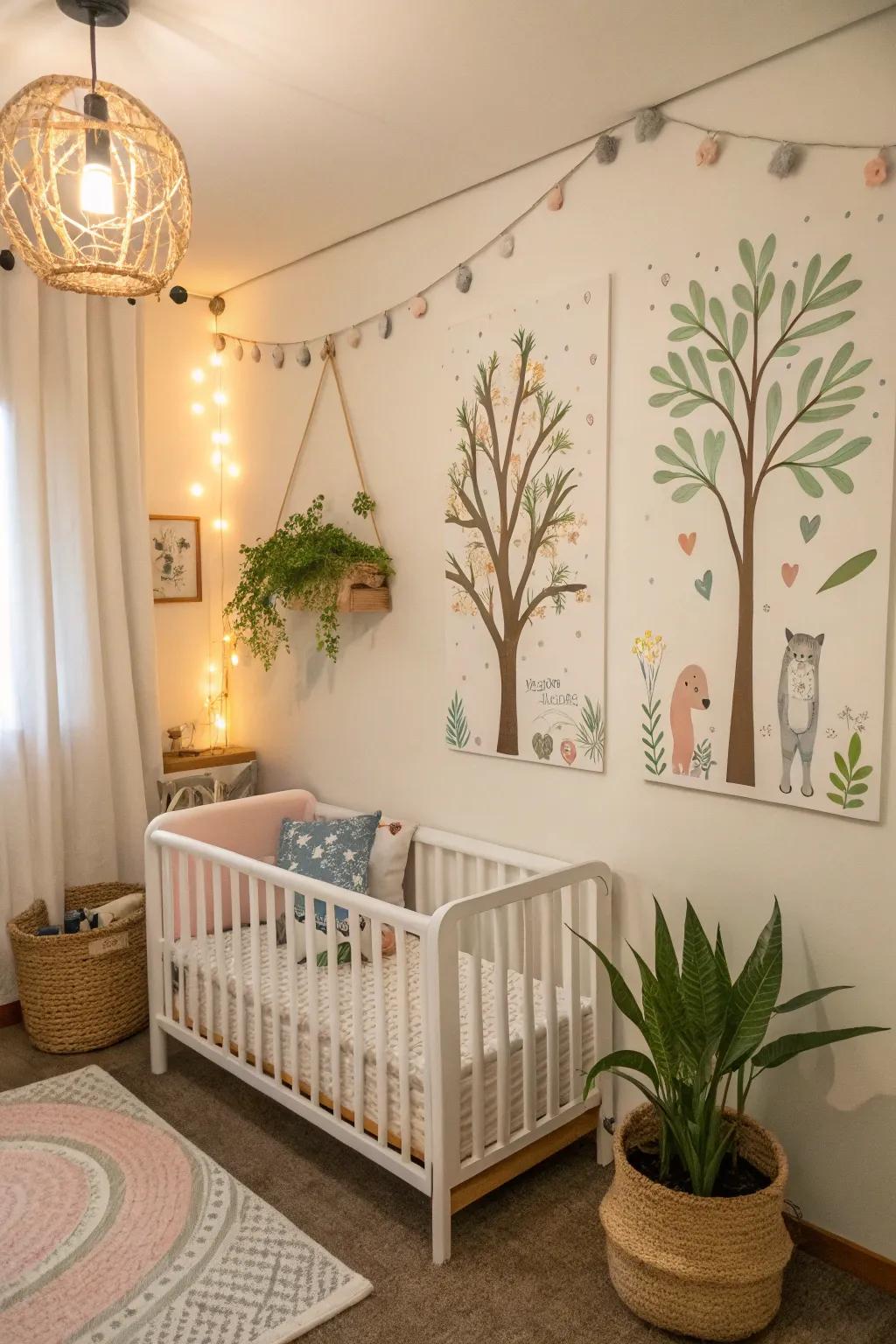 Nature-inspired decor introduces tranquility to the nursery.