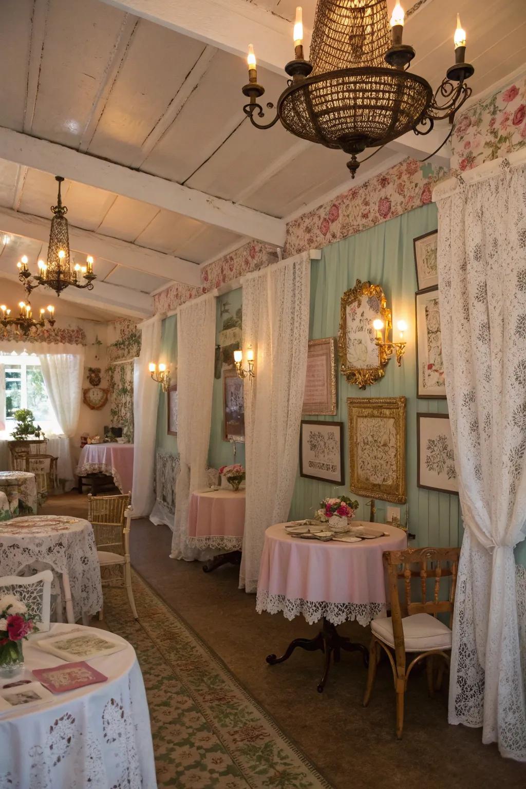 Shabby chic decor adds a cozy and charming touch.