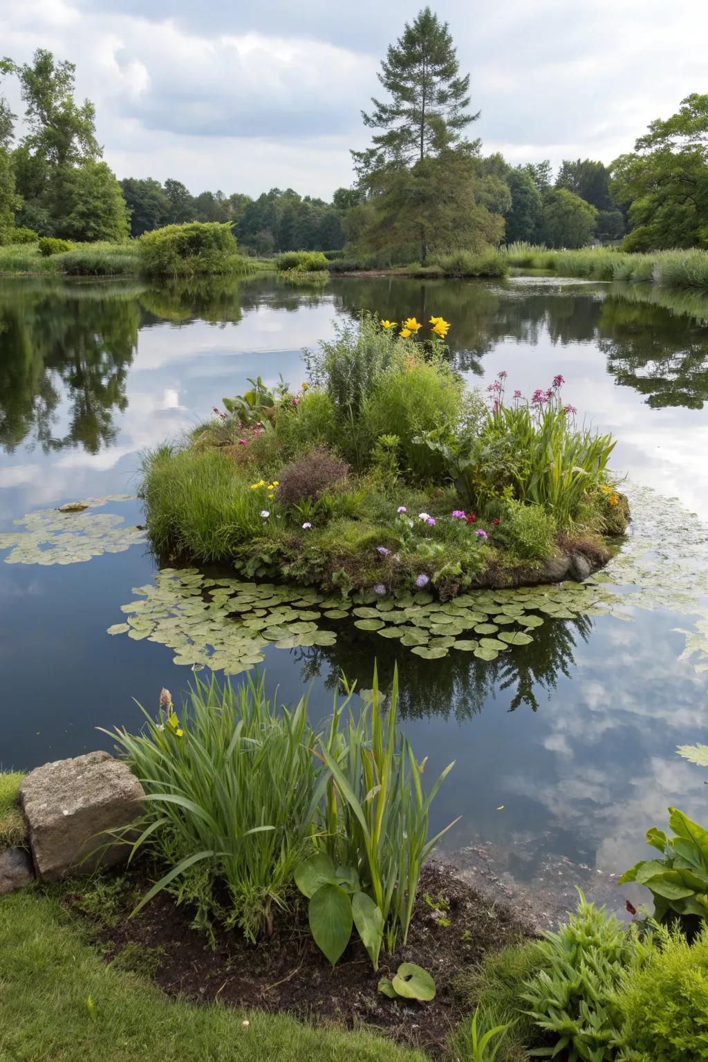 A drifting flora bed delivers a vibrant and magical touch to the pond.