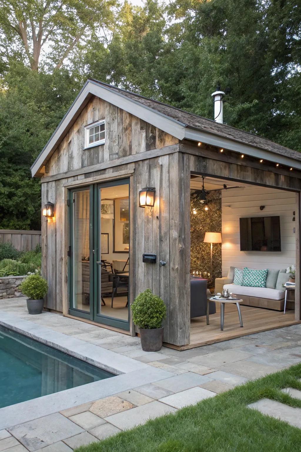 Down-to-earth elegance converges with modern fineness in this pool house layout.