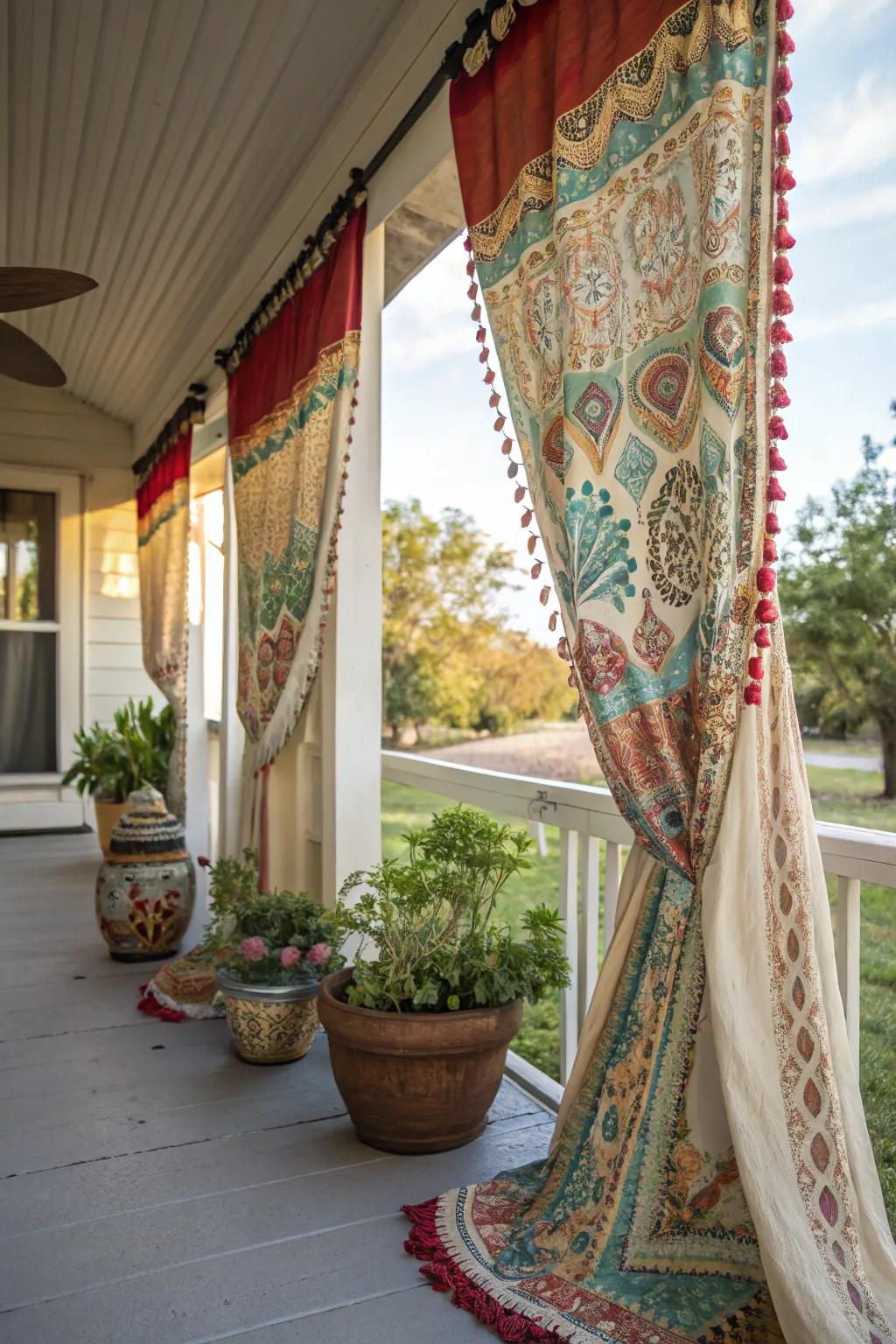 Bohemian curtains inject a playful and artistic element to your porch.