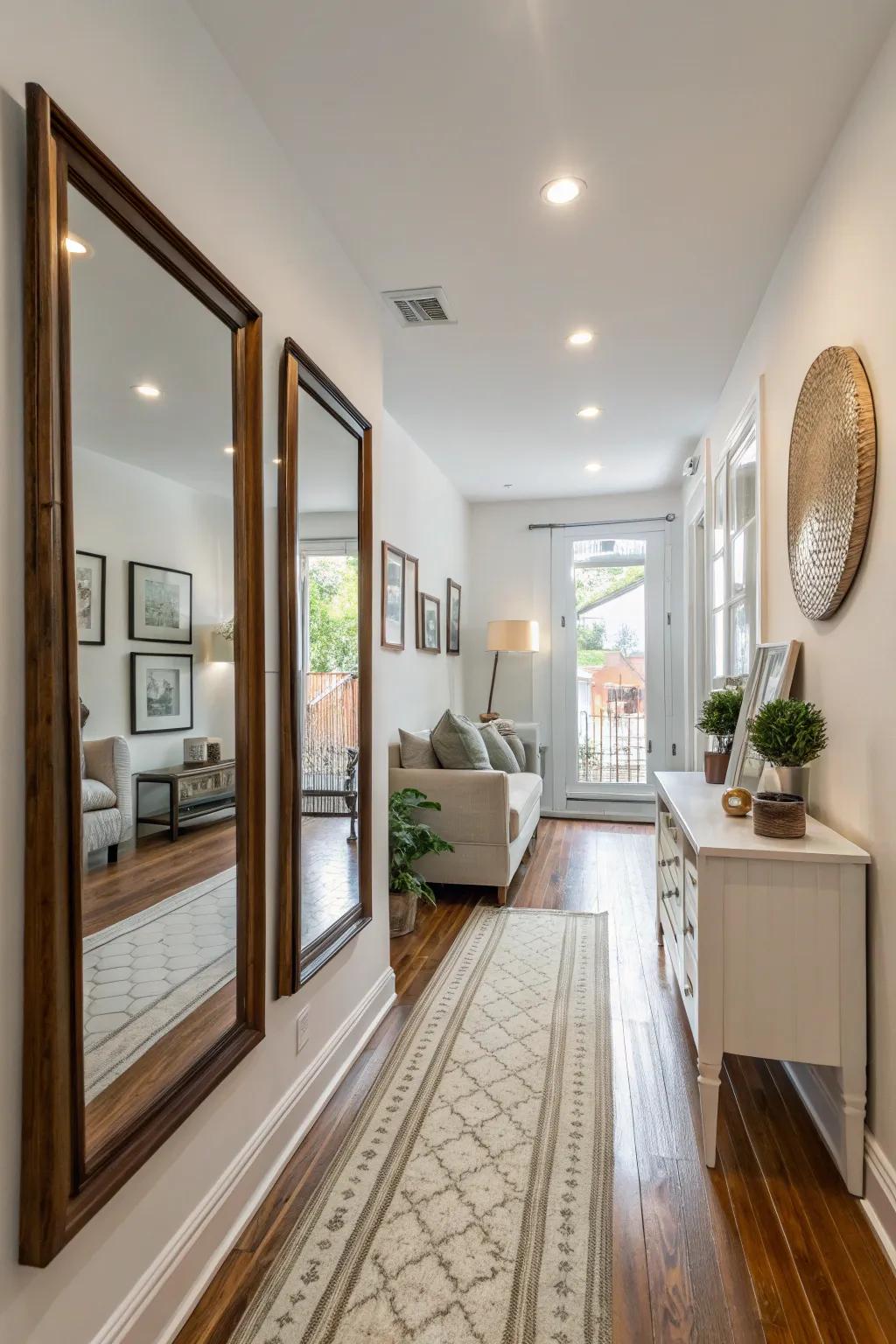 Mirrors trick the eye, creating a sense of enhanced space and brightness.