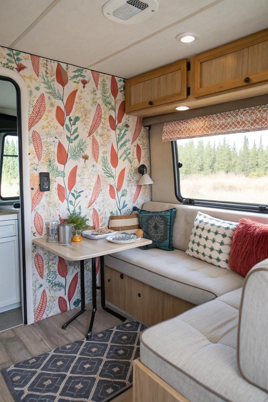 Removable wallpaper is a quick and straightforward way to infuse your RV with personality.