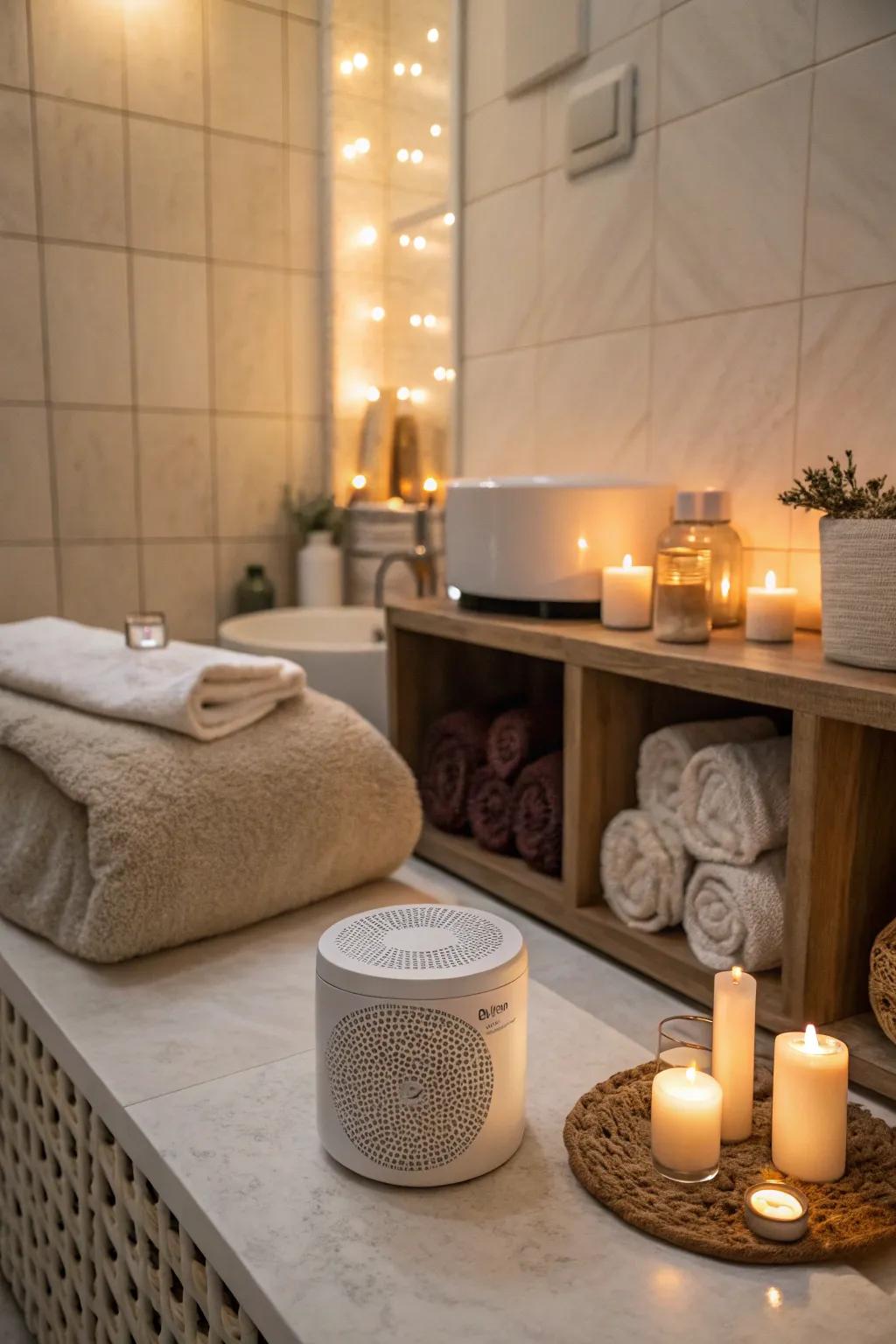Small speaker providing ambient sound within a spa area
