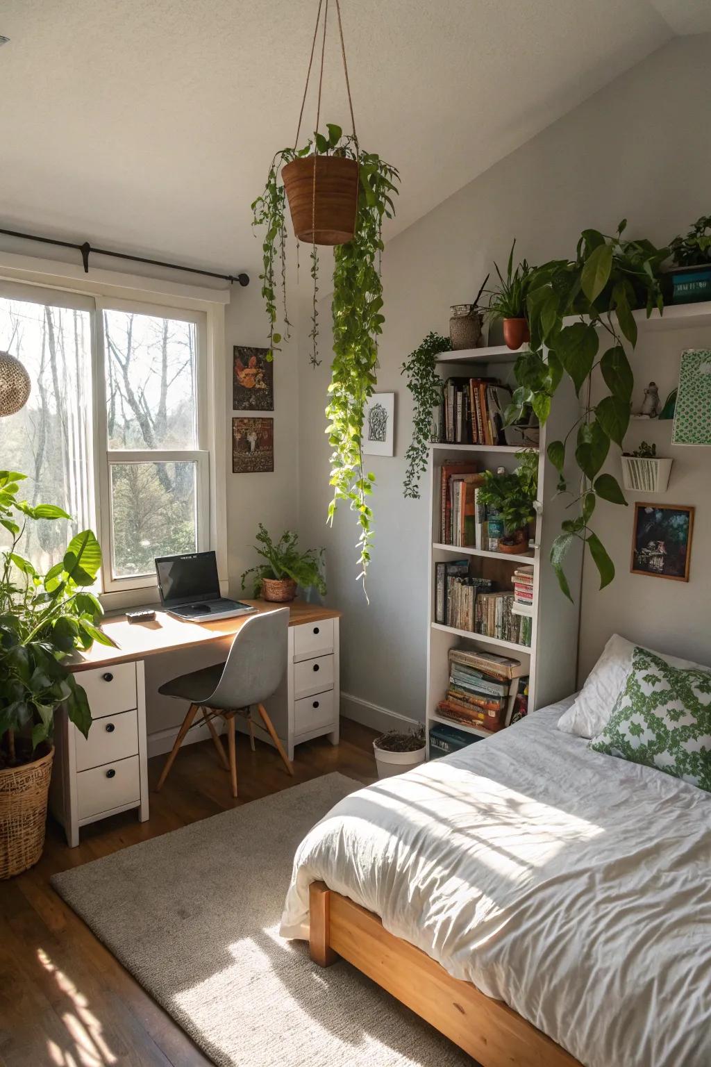 A touch of nature with plants brings freshness and vitality to the room.