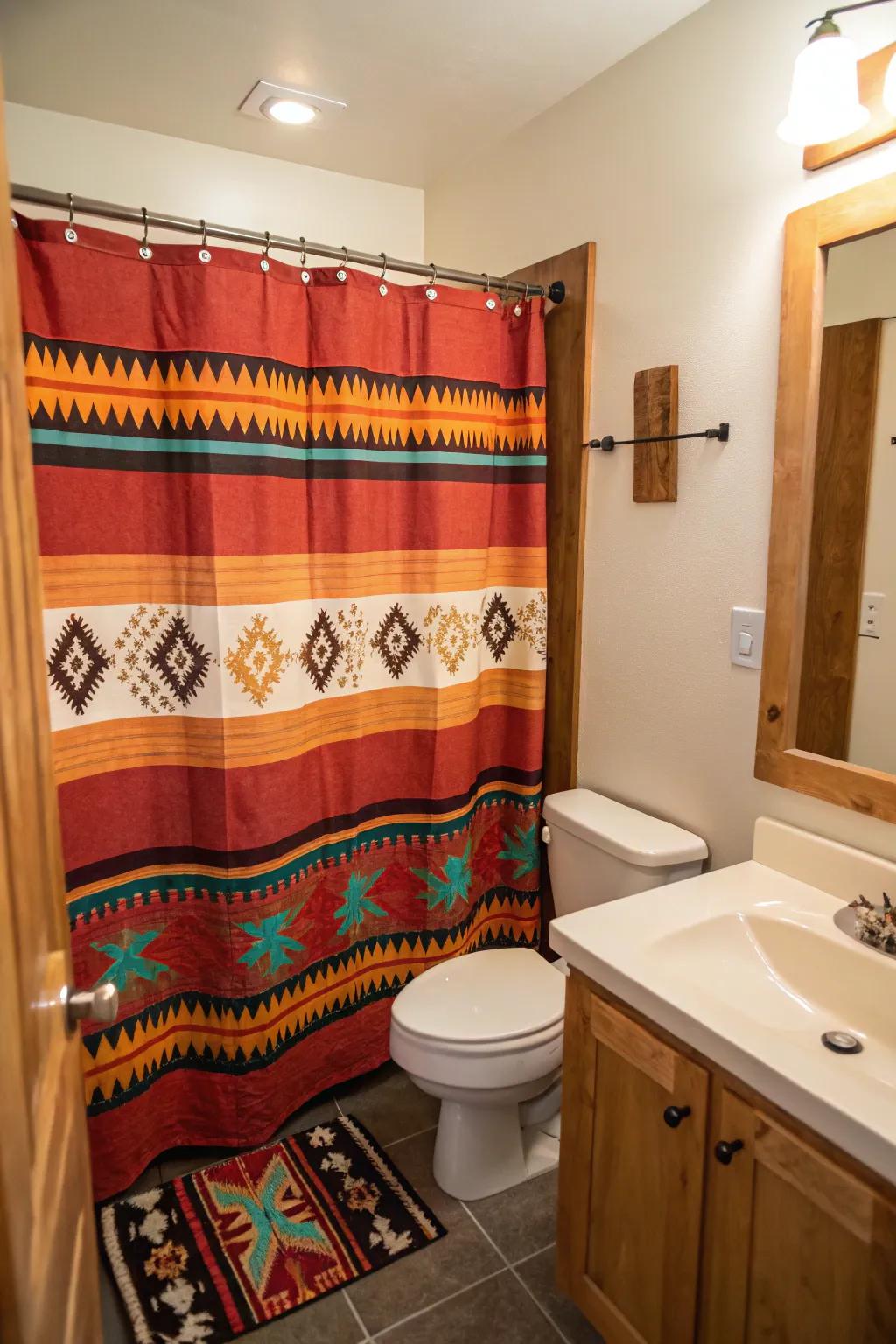 A noticeable shower drapery raises the style.