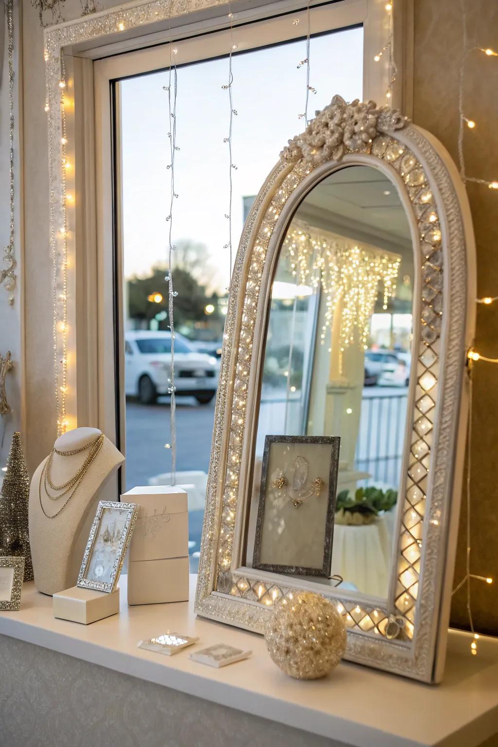 Reflectors adding profoundness and elegance to a compact window display.