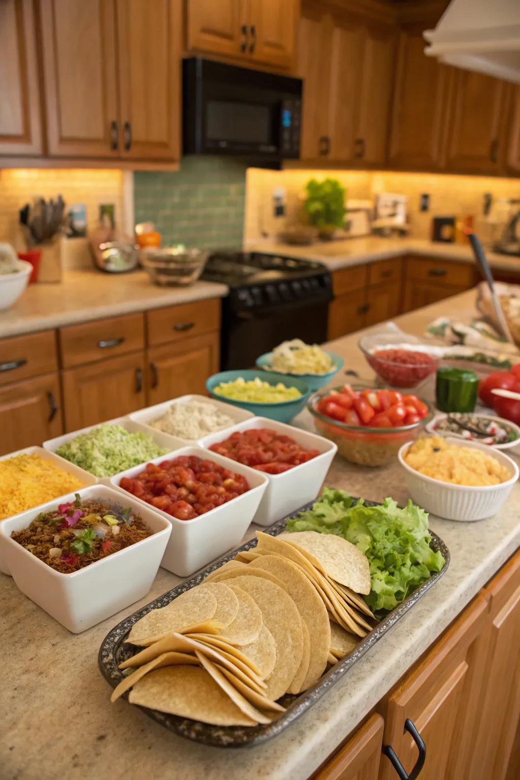 A do-it-yourself taco station for custom taco creations.