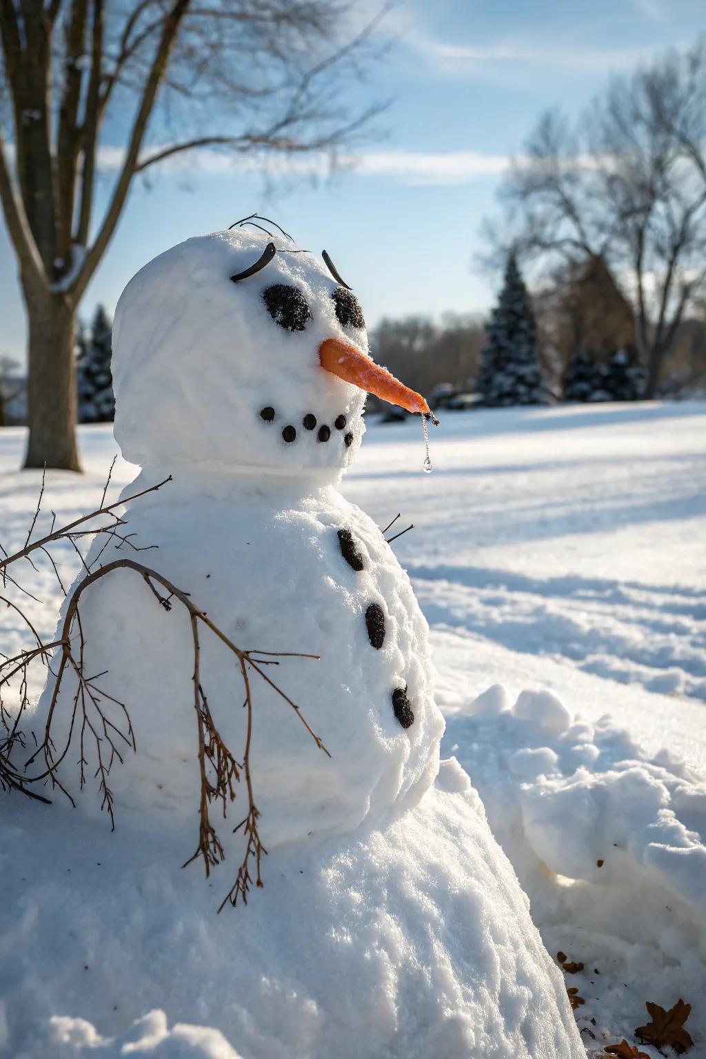 A liquefying Frosty encapsulating the essence of winter's conclusion.