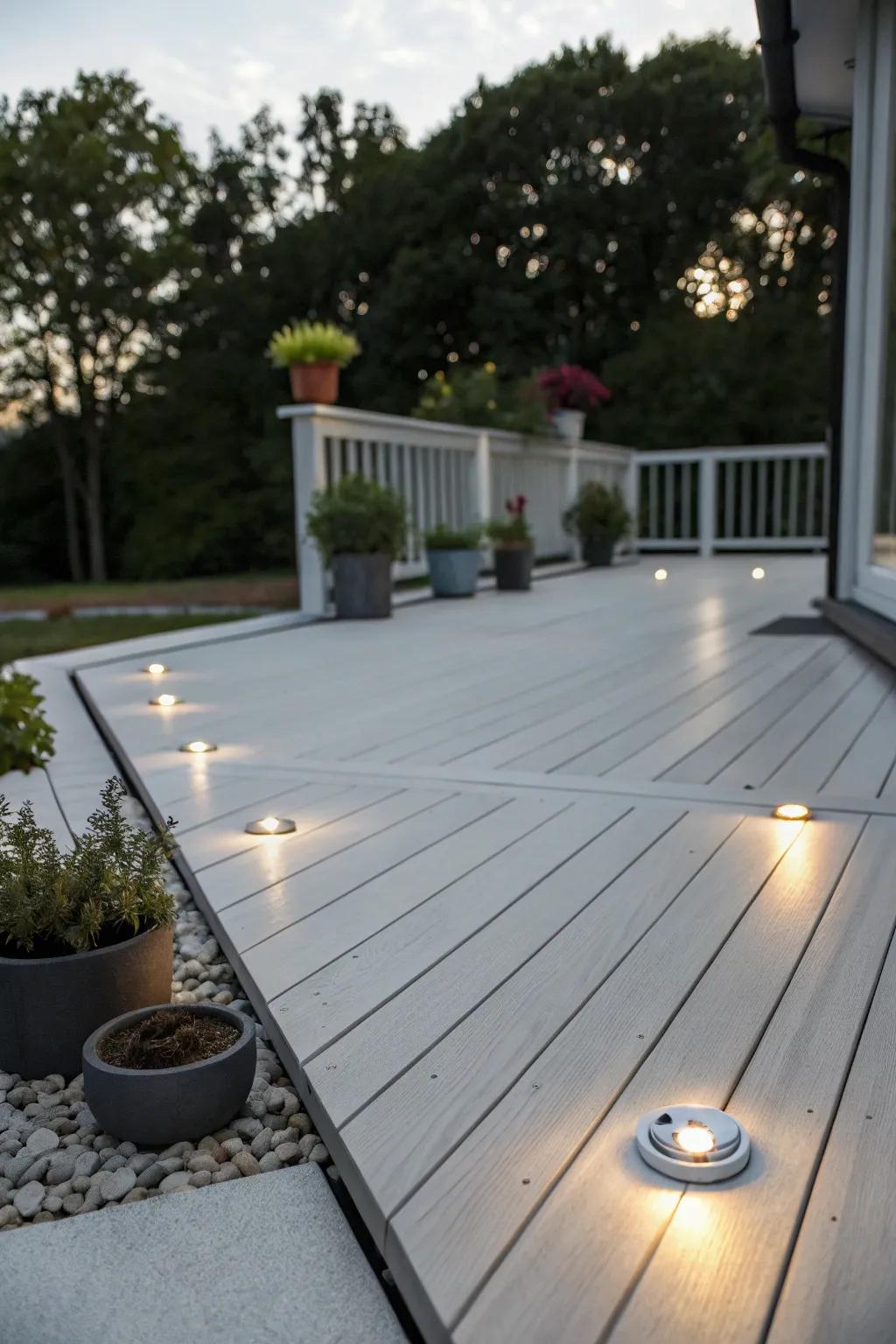 Modern lighting options include sleek solar recessed lighting.