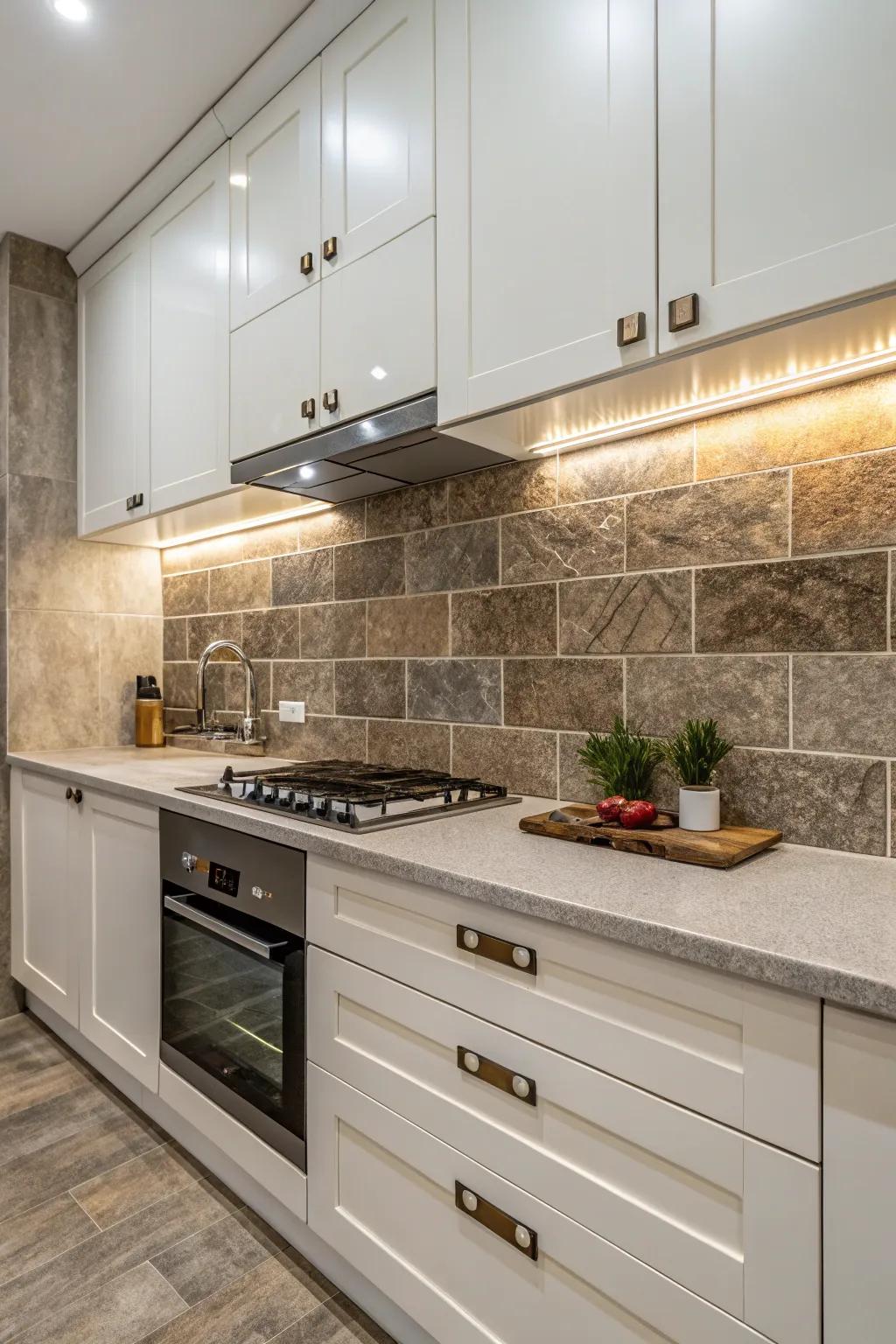 An amalgamation of textures engenders an animated and captivating backsplash.