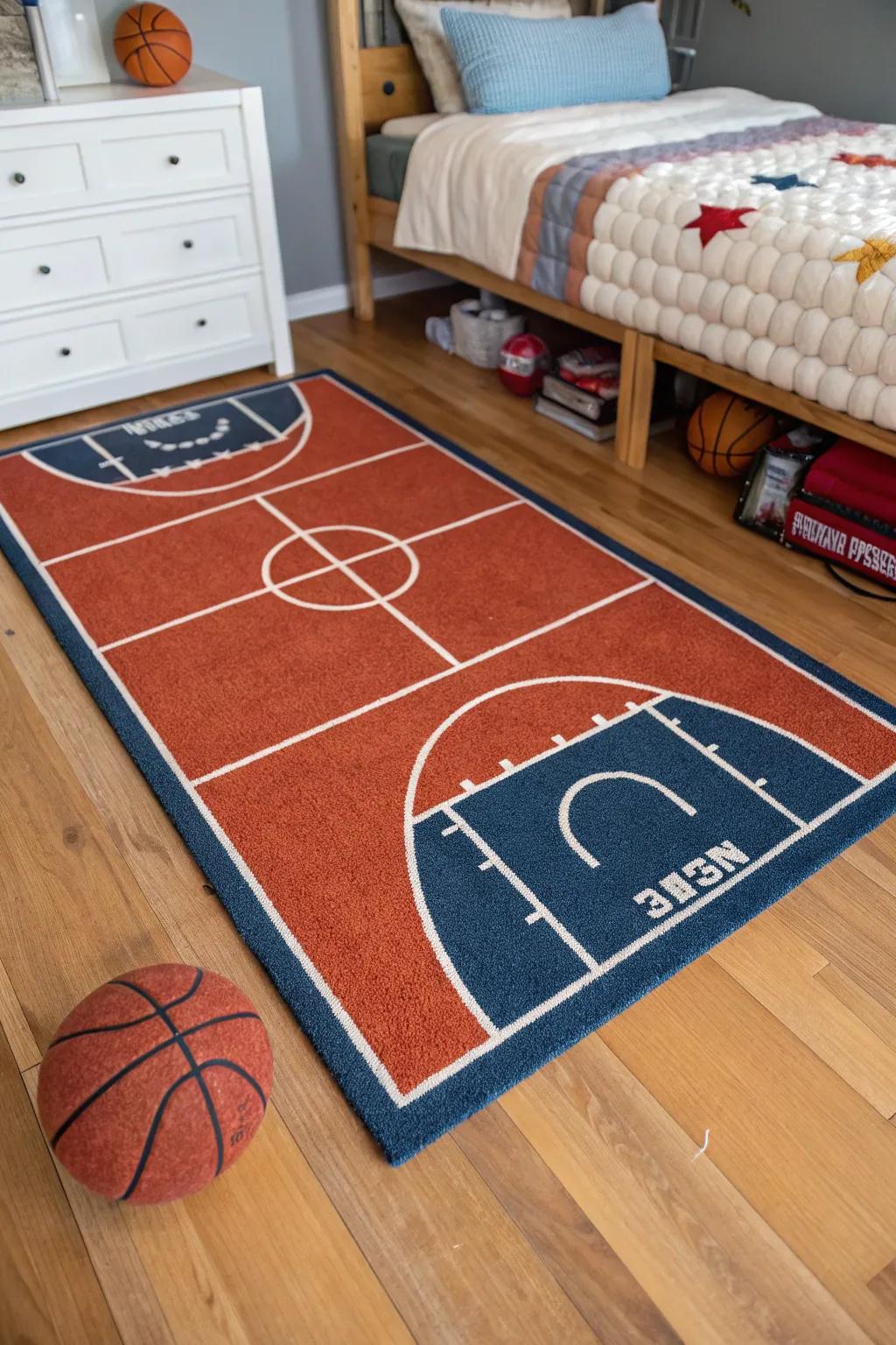 Step onto the field with an athletic-themed floor covering.