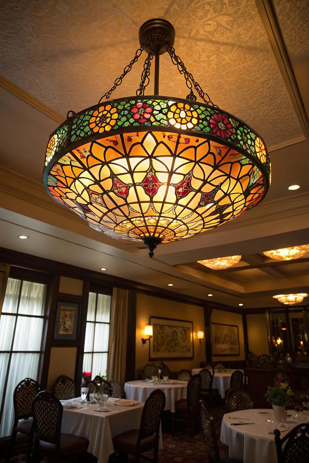 Stained glass ceiling fixtures impart a magical touch to your lighting.