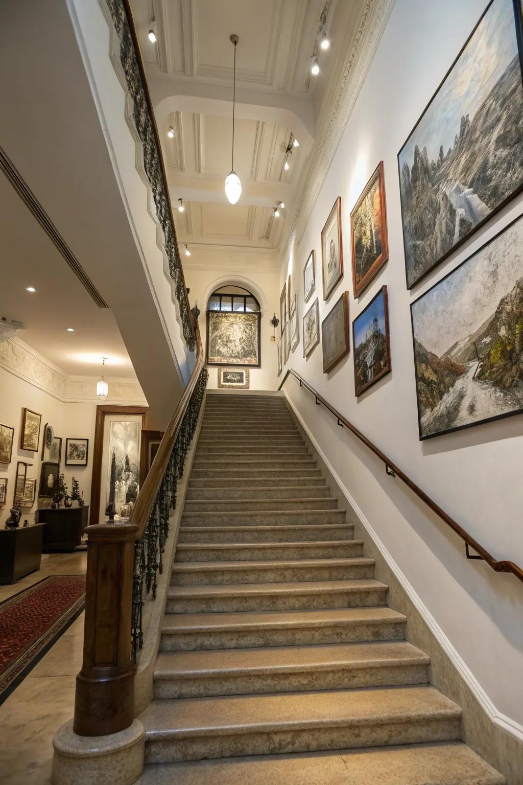 A large centerpiece anchors the gallery wall stylishly.