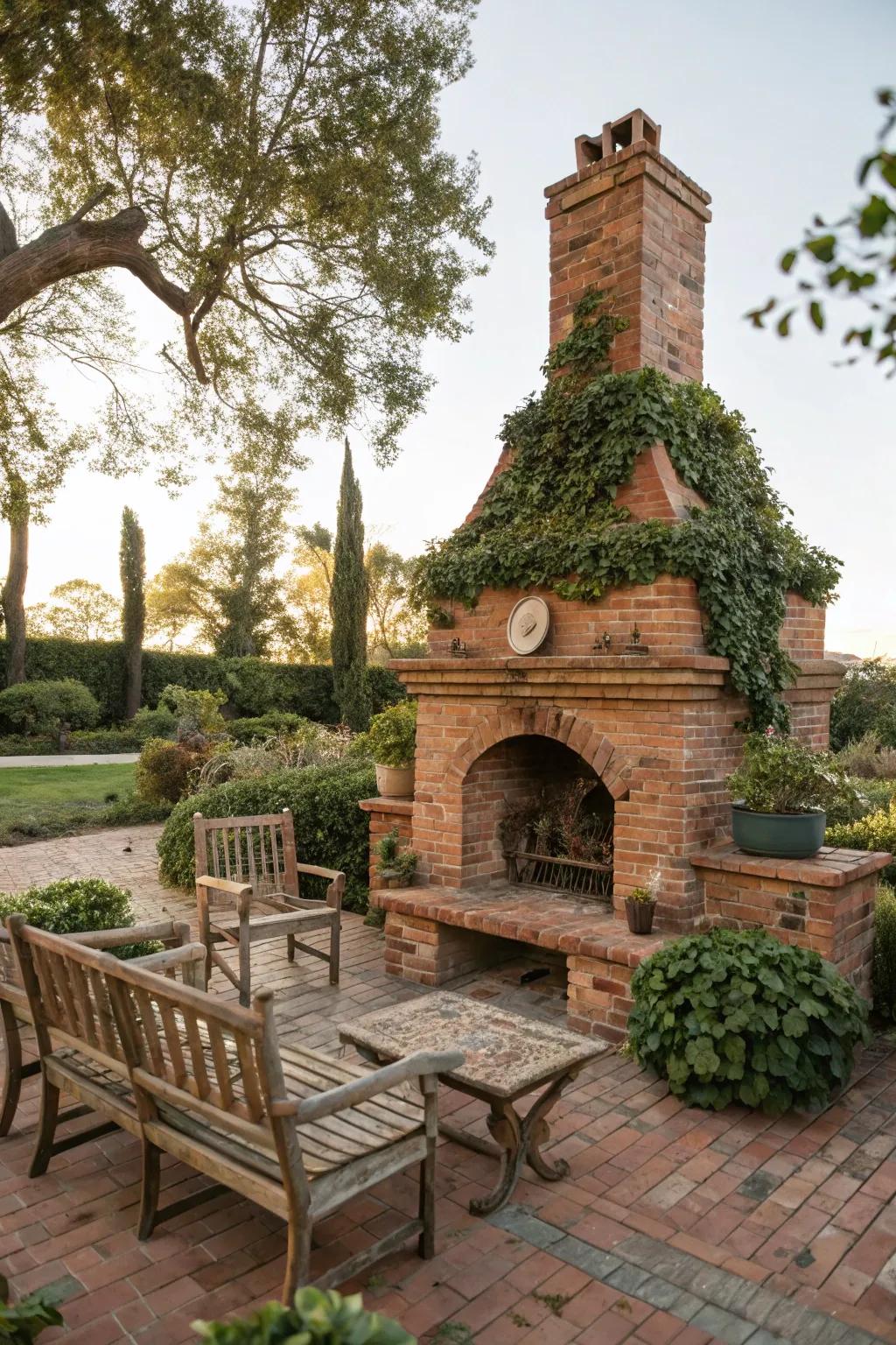 Timeless charm with a vintage brick fireplace.