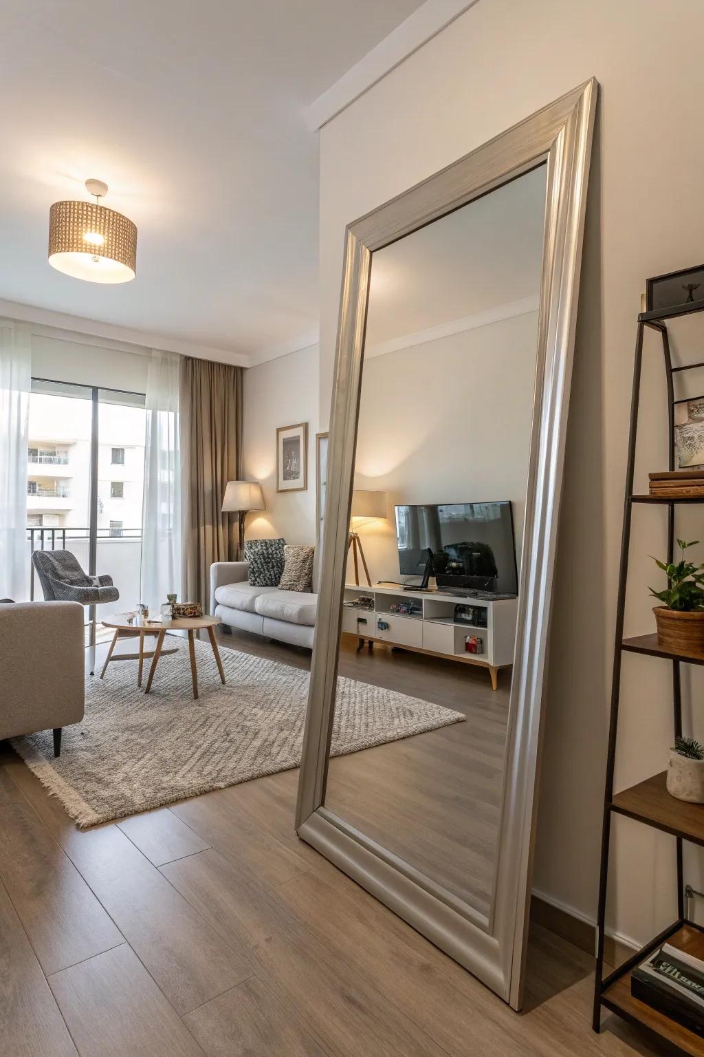 Mirrors can impart a more expansive ambiance to a studio.