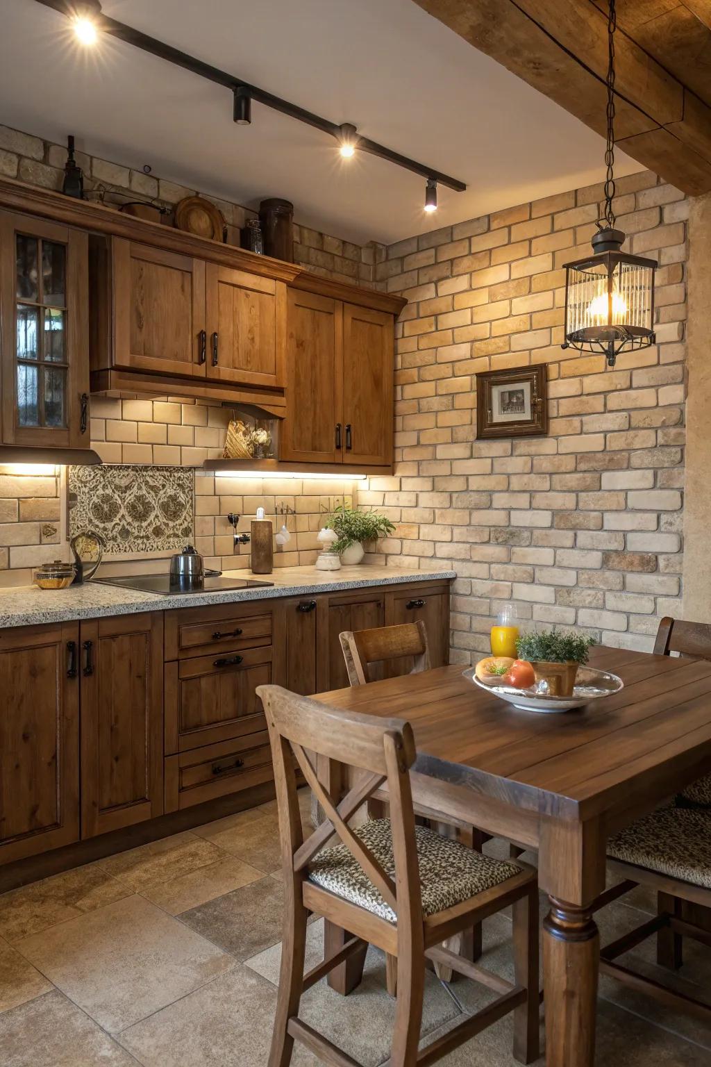 Embrace warmth with farmhouse brick-style tiles.