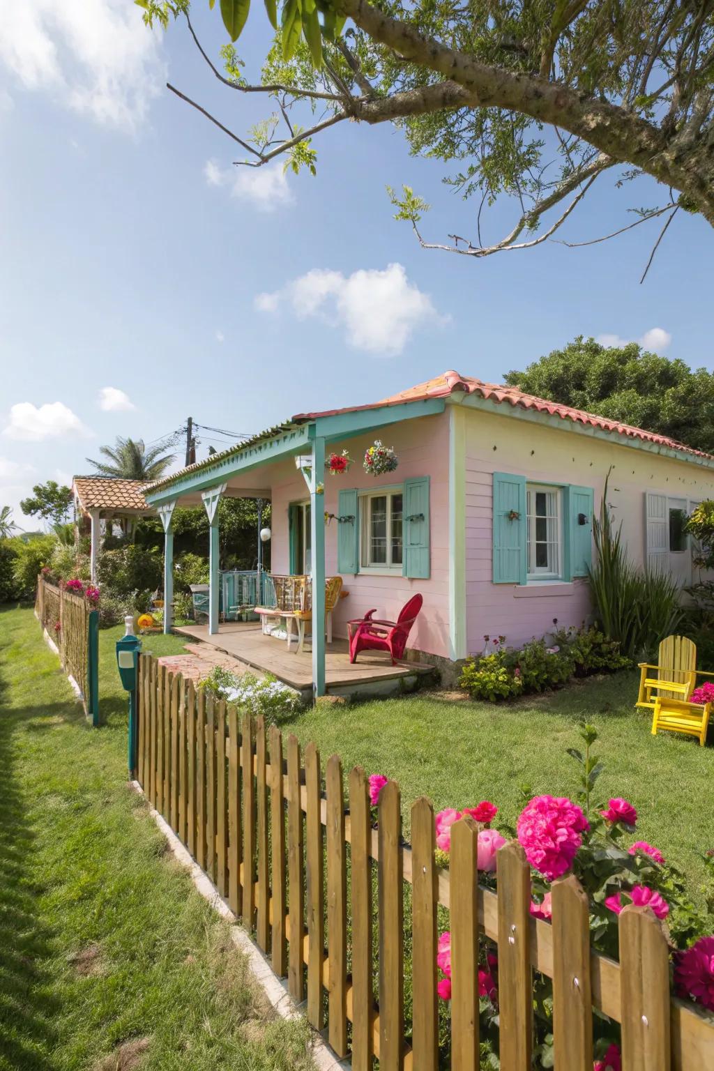 A touch of color enhances the personality of this charming summer house.