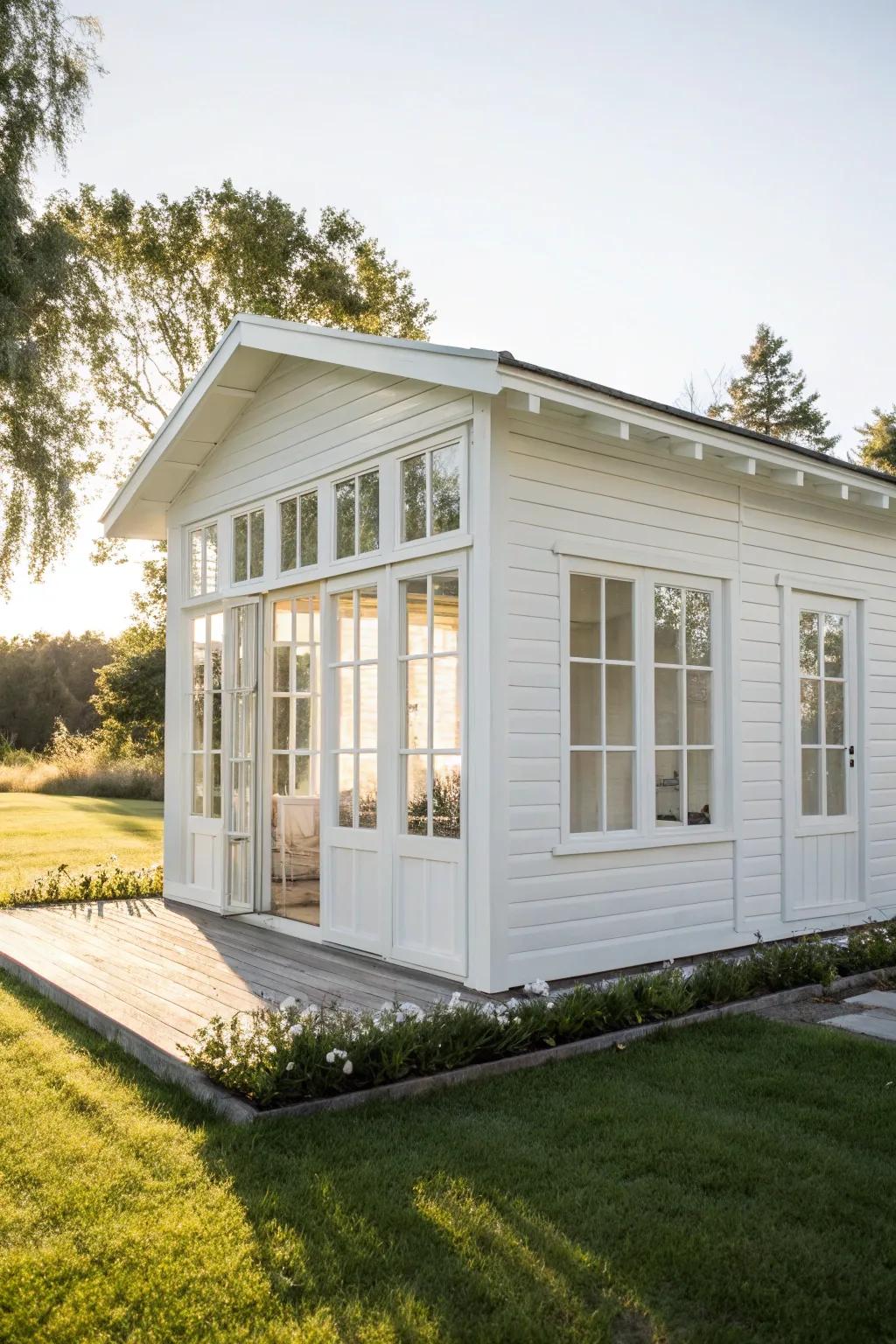 A pristine white summer house, embodying simplicity and elegance.