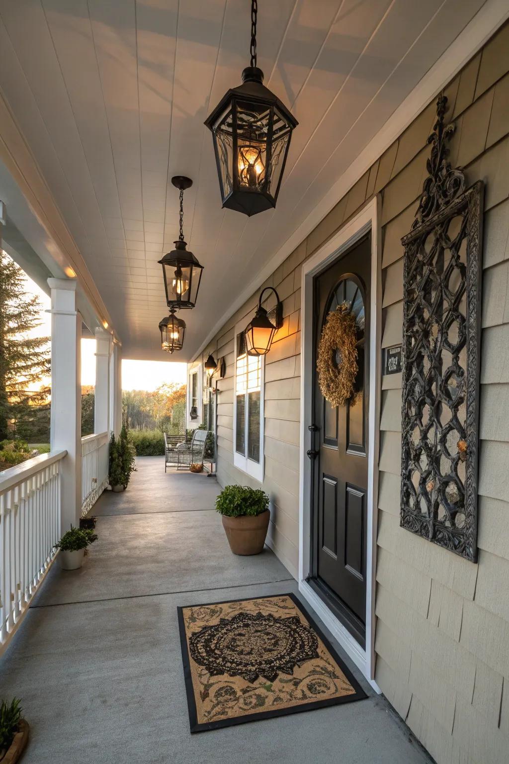 Decorative accents personalize and enhance porch aesthetics.