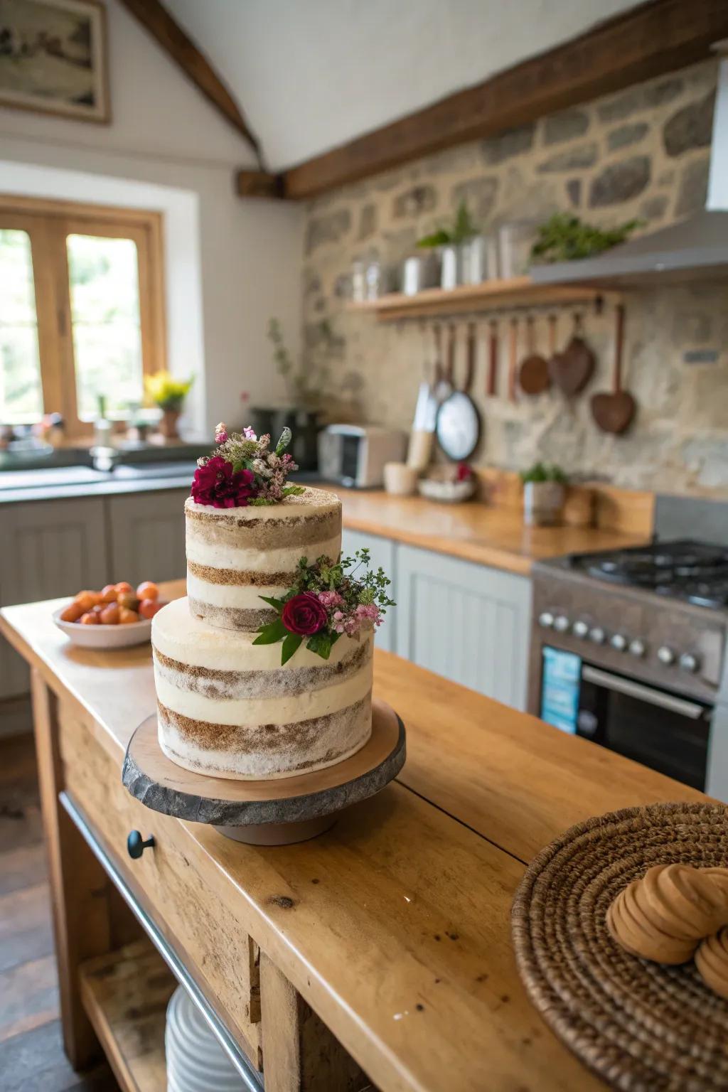 A down-to-earth allure cake bringing warmth and simplicity to the occasion.