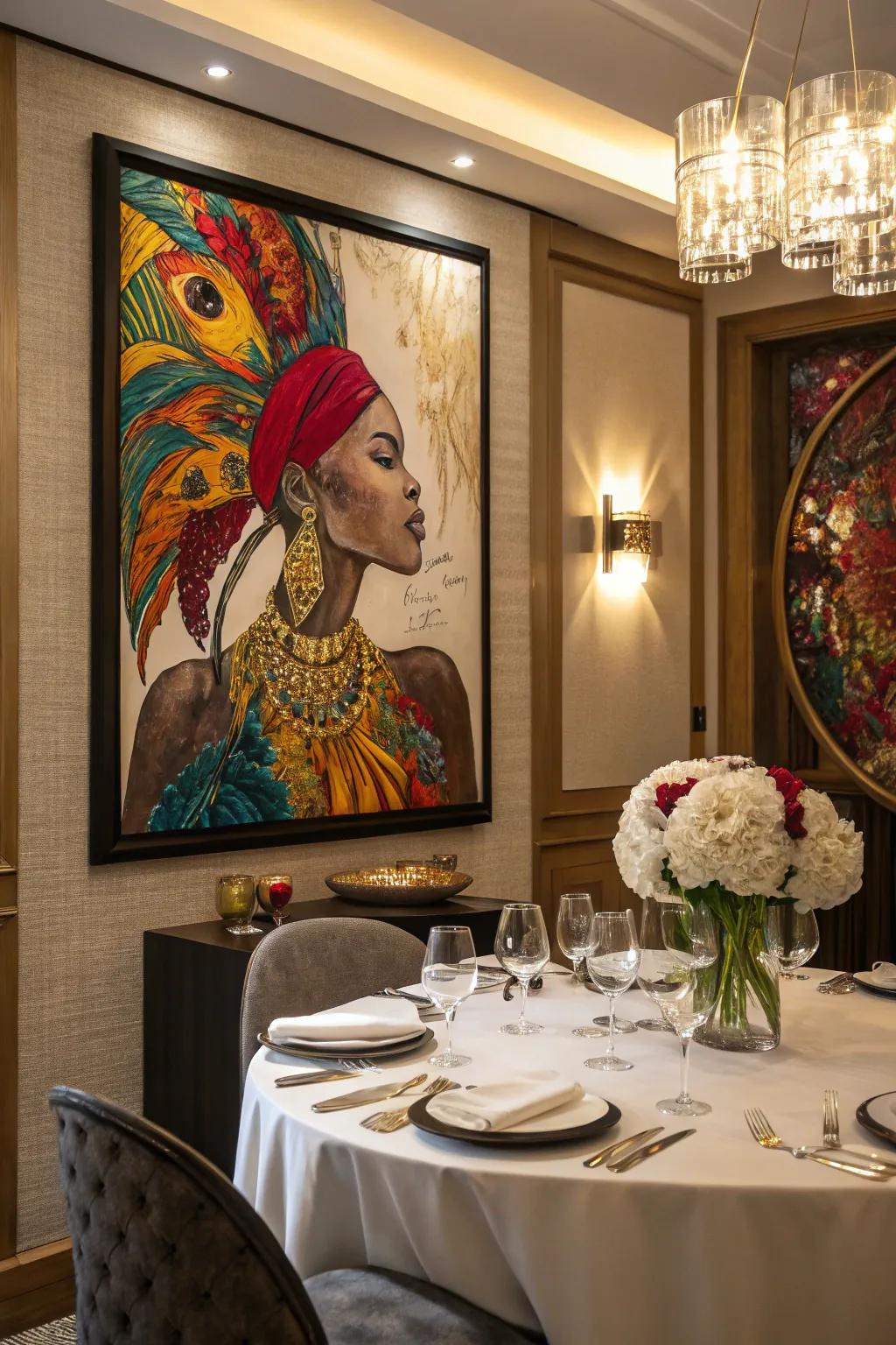 A bold piece of art making a statement as a centerpiece.