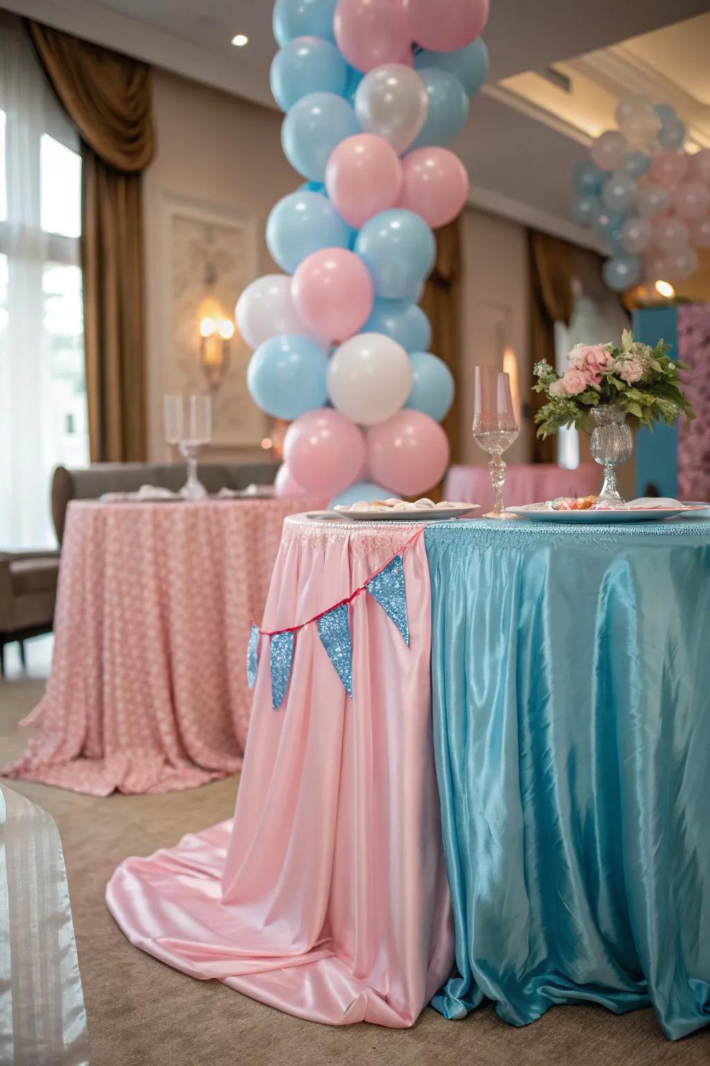 Sophisticated material highlights in rose and sky amplify the visual allure of your centerpiece.