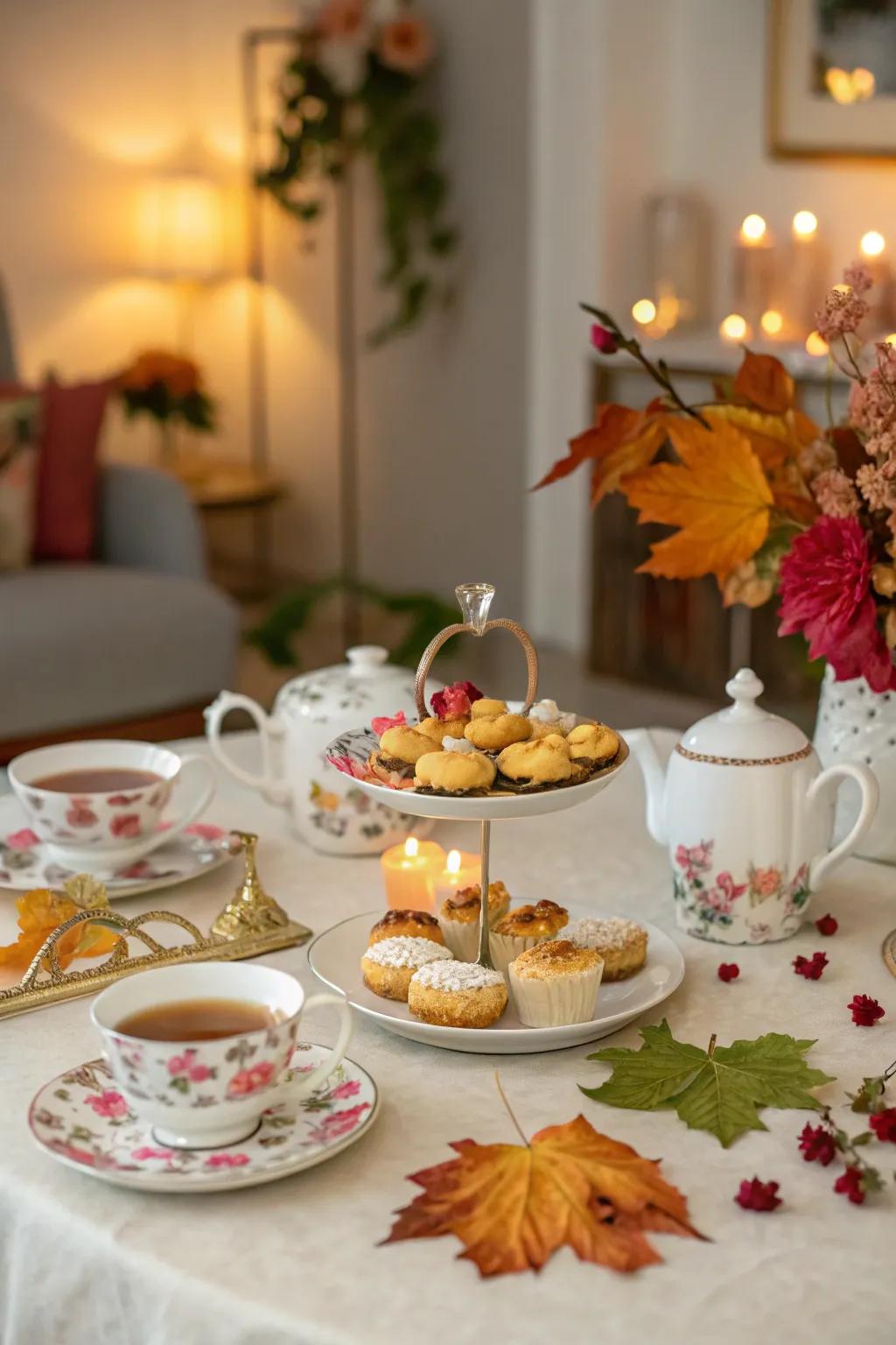 Seasonal decorations contribute a cohesive theme to the tea gathering.