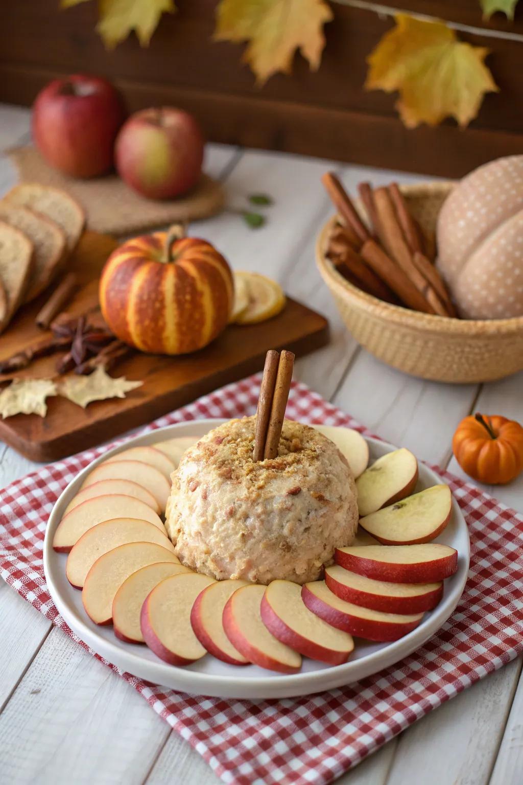 A fruit and cinnamon cheese ball, imbued with a sugary twist.