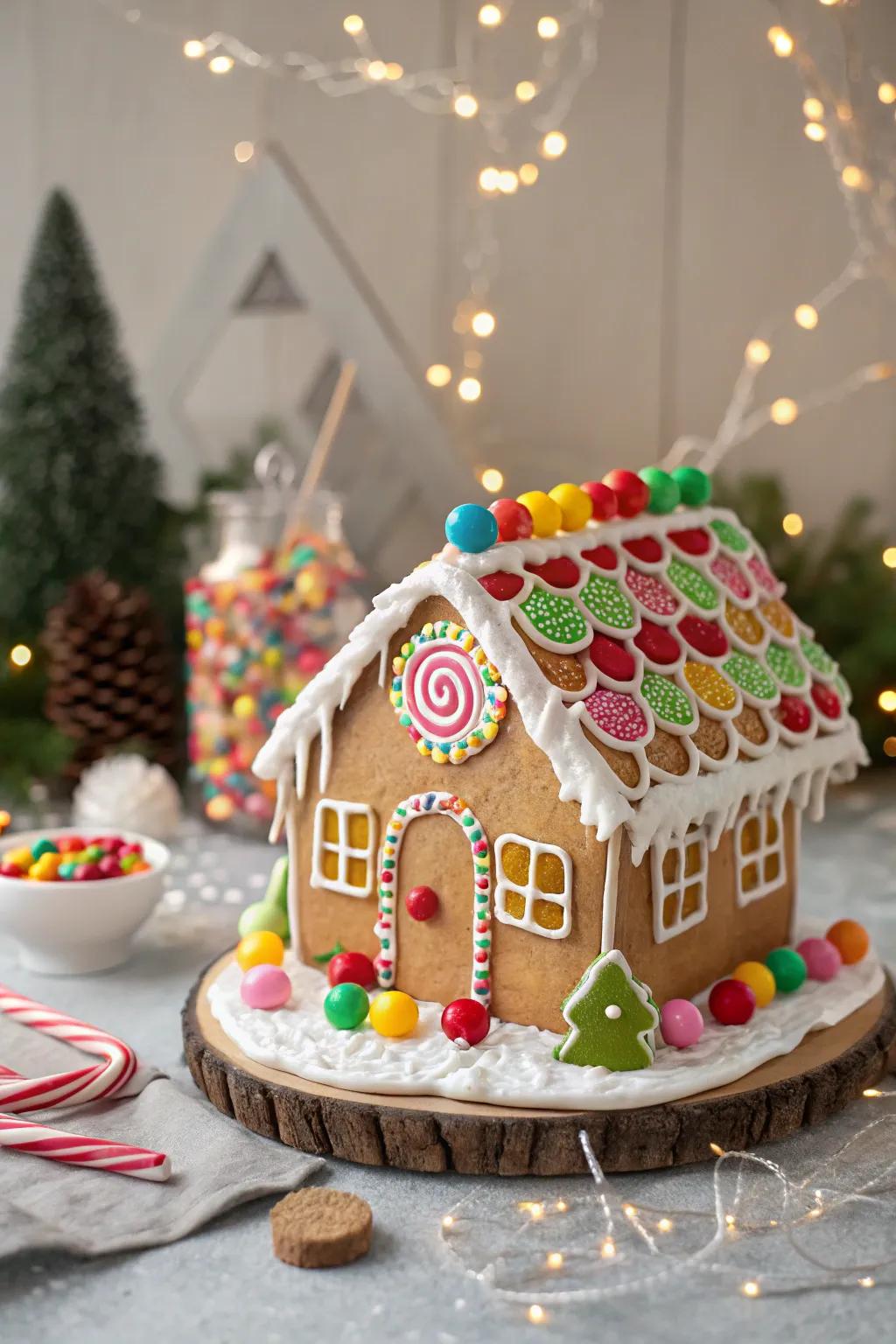 A beautifully decorated gingerbread house.